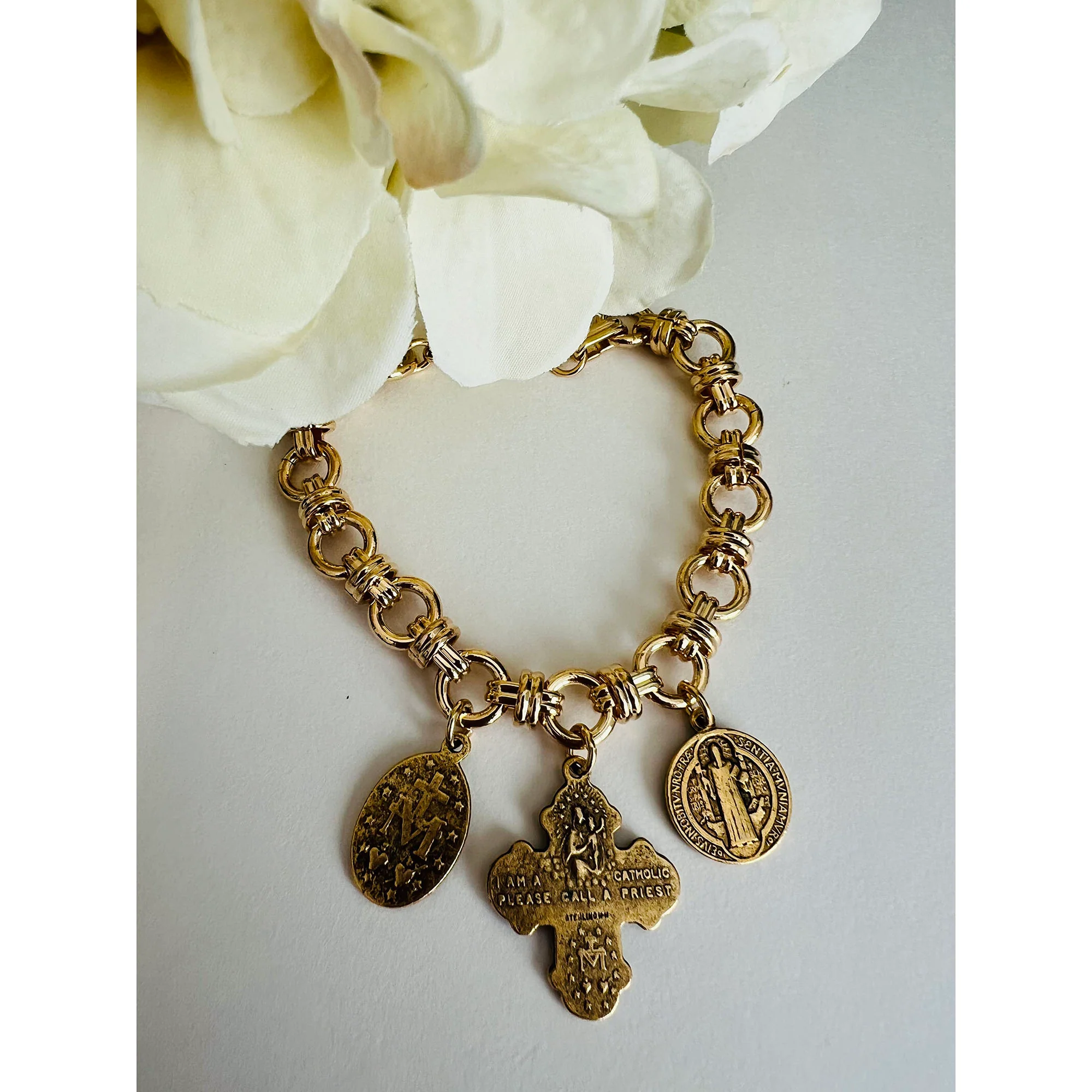 Gold Catholic Chunky Charm Bracelet - Image 2