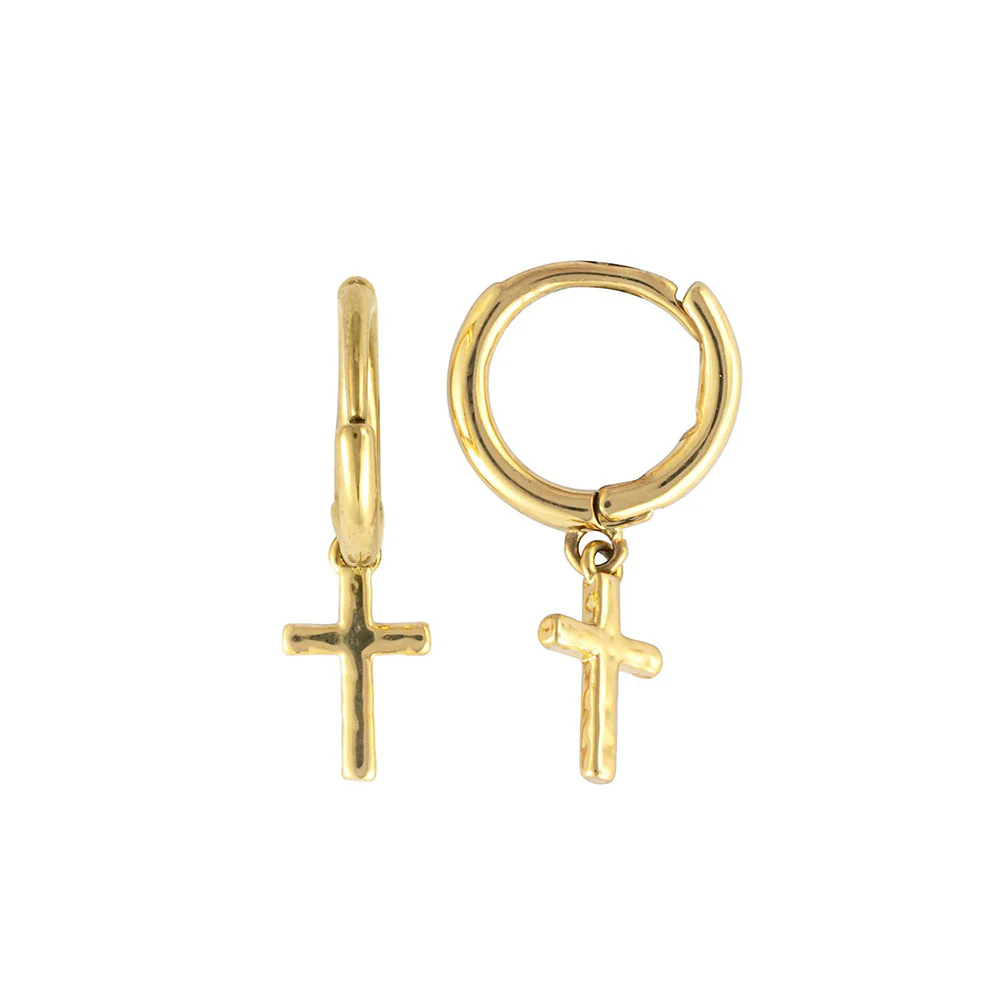 Gold Cross Huggie Earrings - Image 2