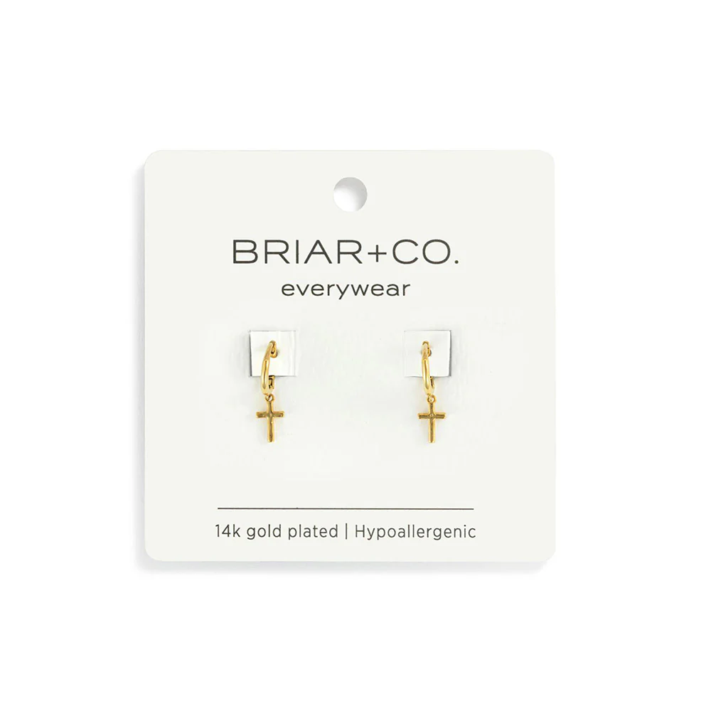 Gold Cross Huggie Earrings - Image 3