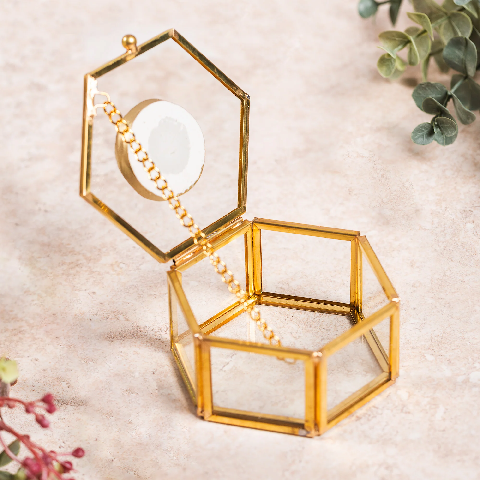 Gold Crucifix Glass Rosary Box - Image 2