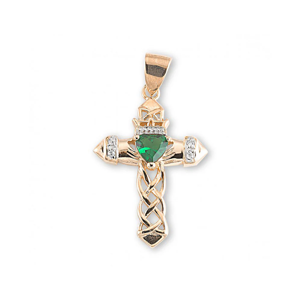 Gold & Crystal Claddagh Cross Necklace - Image 2