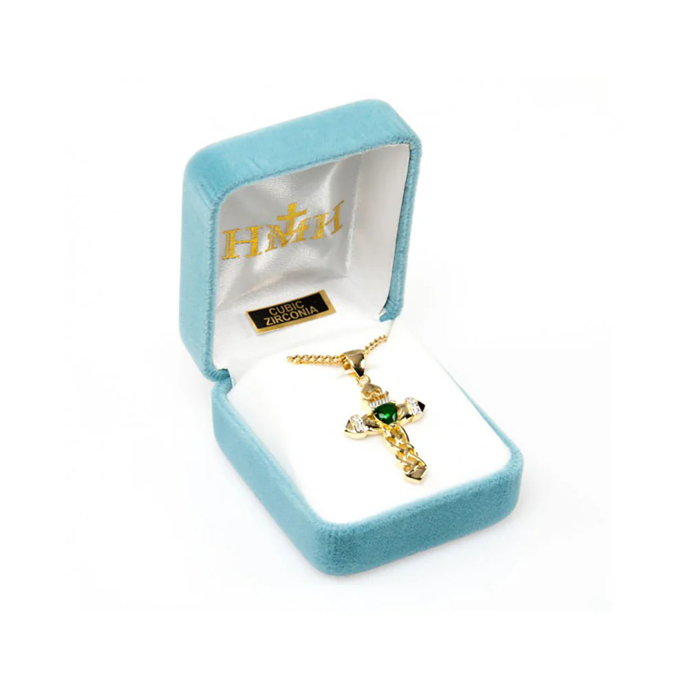 Gold & Crystal Claddagh Cross Necklace - Image 3