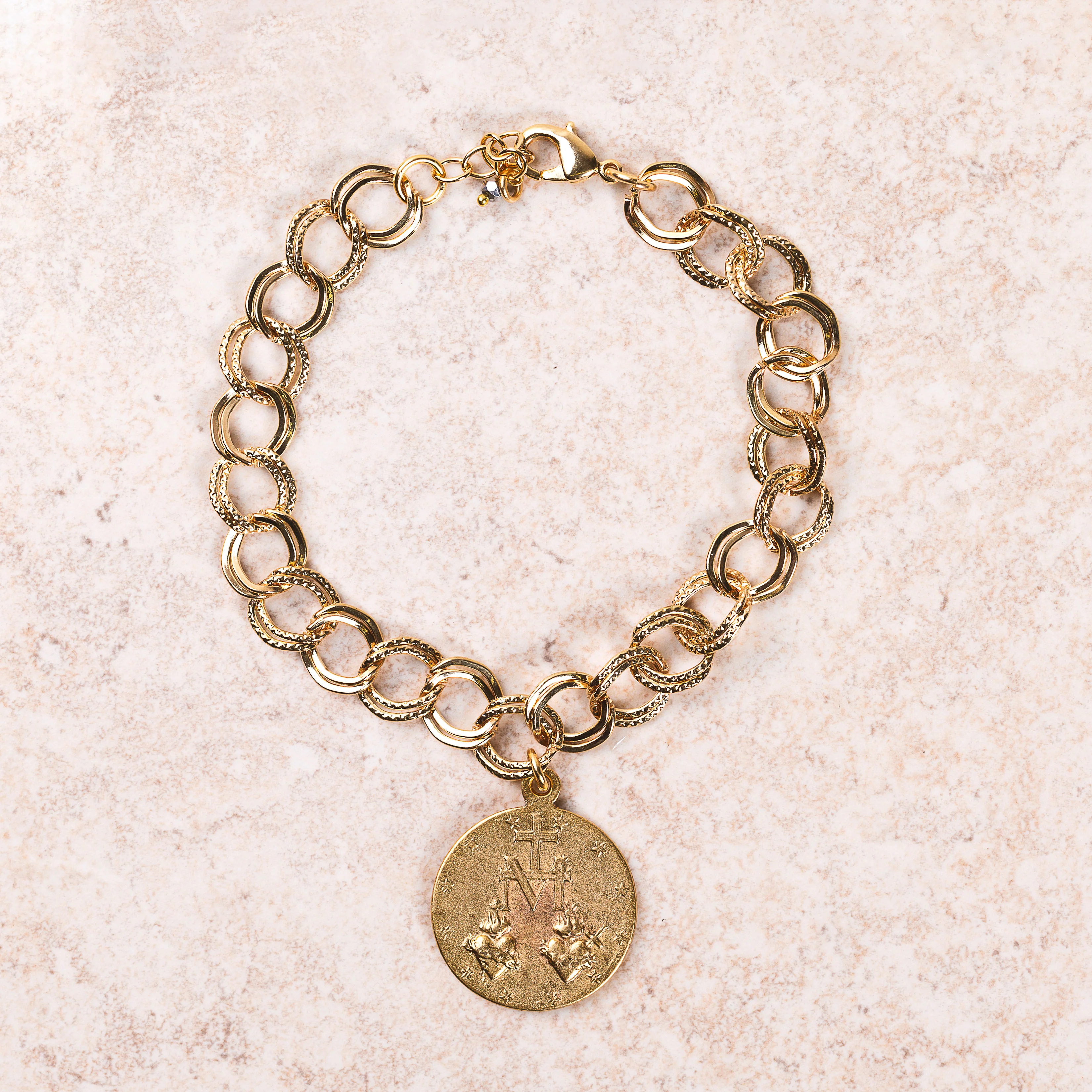 Gold Double Looped Marian Medallion Bracelet - Image 2