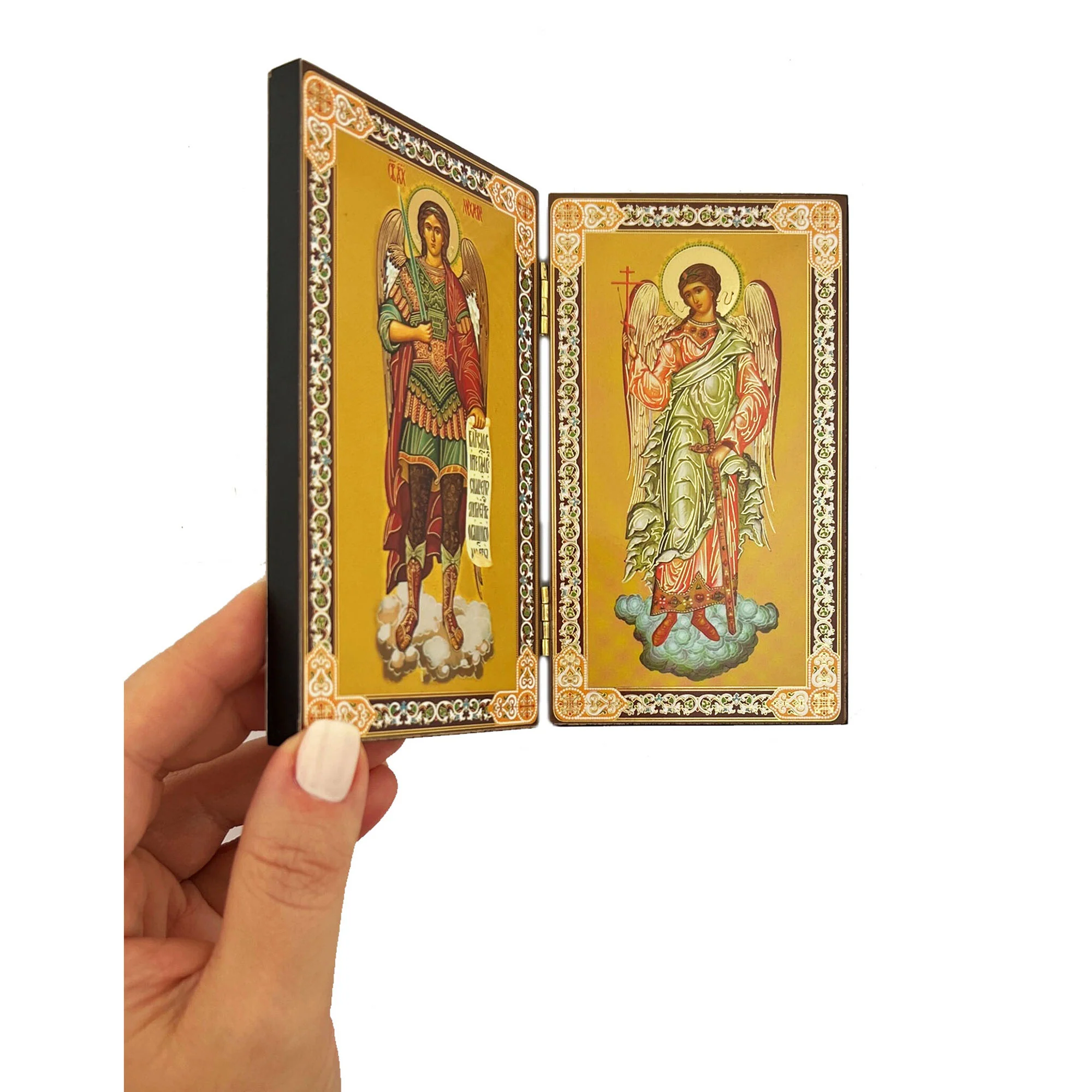 Gold Foiled St. Michael & Guardian Angel Diptych - 5" x 6" - Image 6