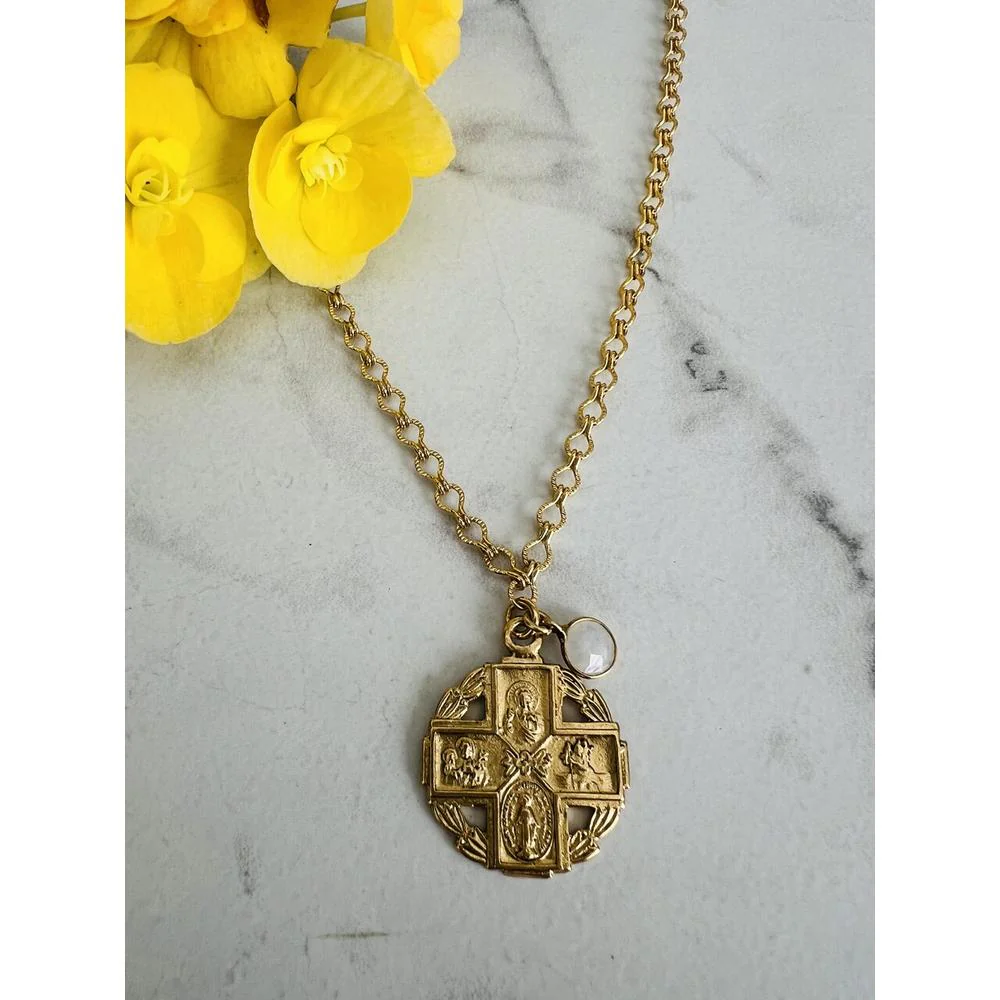 Gold Four Way Cross Medallion Necklace