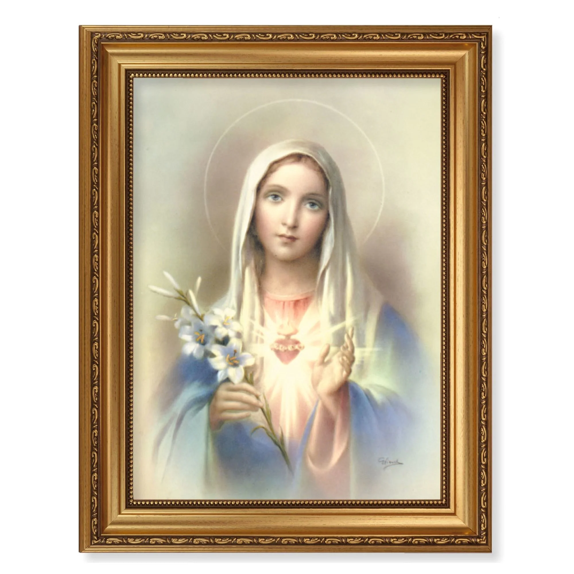 Gold Framed Immaculate Heart of Mary Print - 15.5" x 19.5"