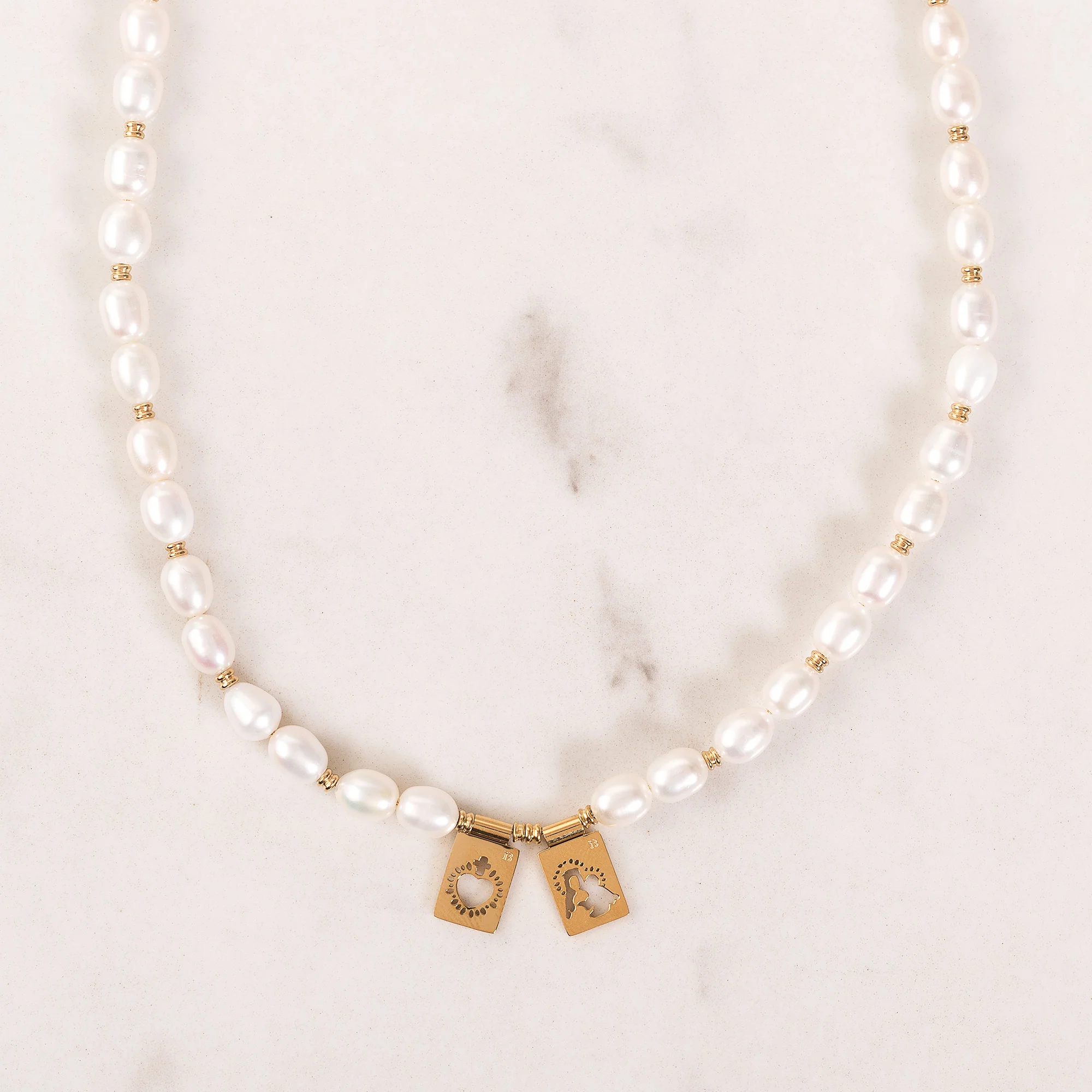 Gold & Freshwater Pearl Scapular Necklet - Image 2