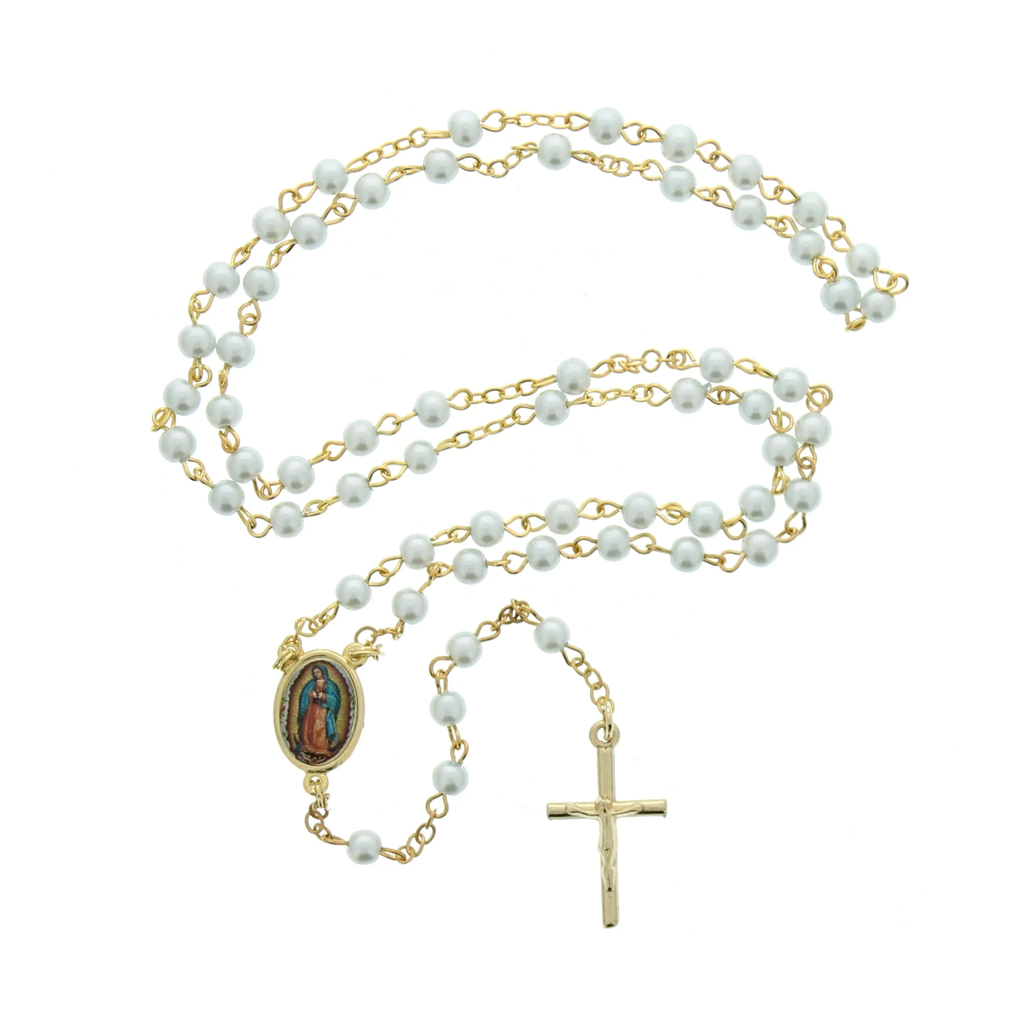 Gold Guadalupe Rosary Box and Blue Pearl Rosary - Image 3