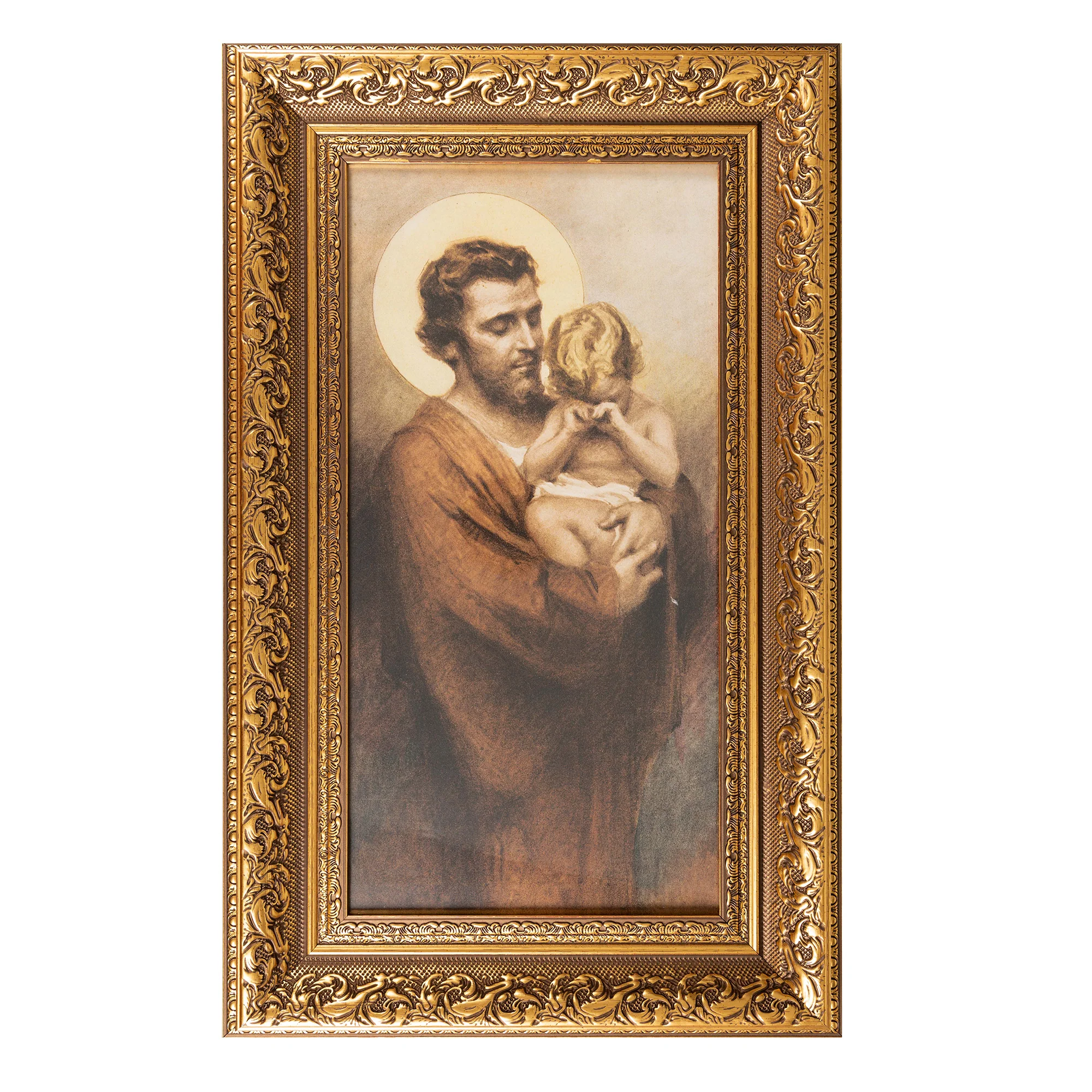 Gold Leaf St. Joseph & the Crying Jesus Framed Art Print