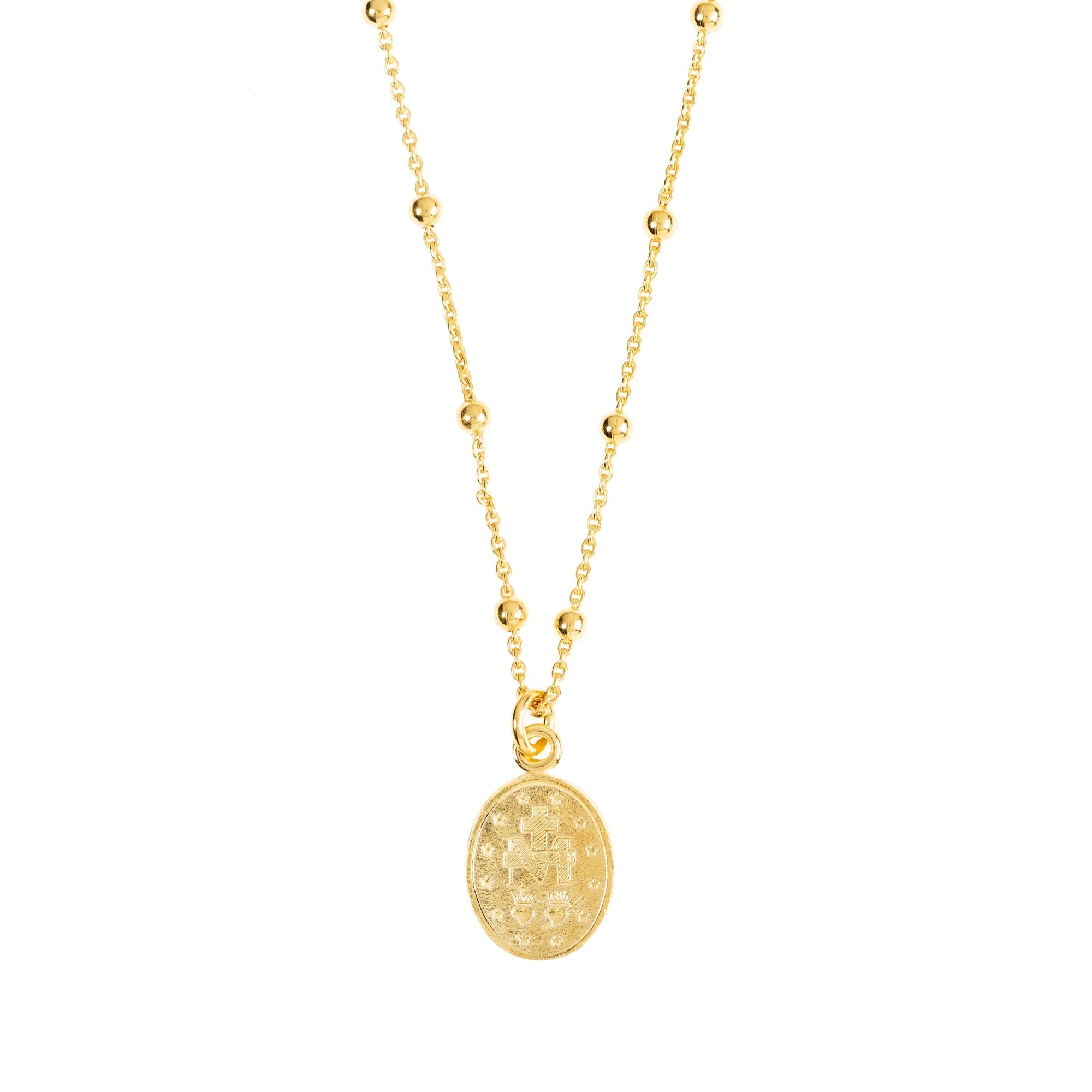 Gold Miraculous Medal Beaded Chain Necklace - Image 2
