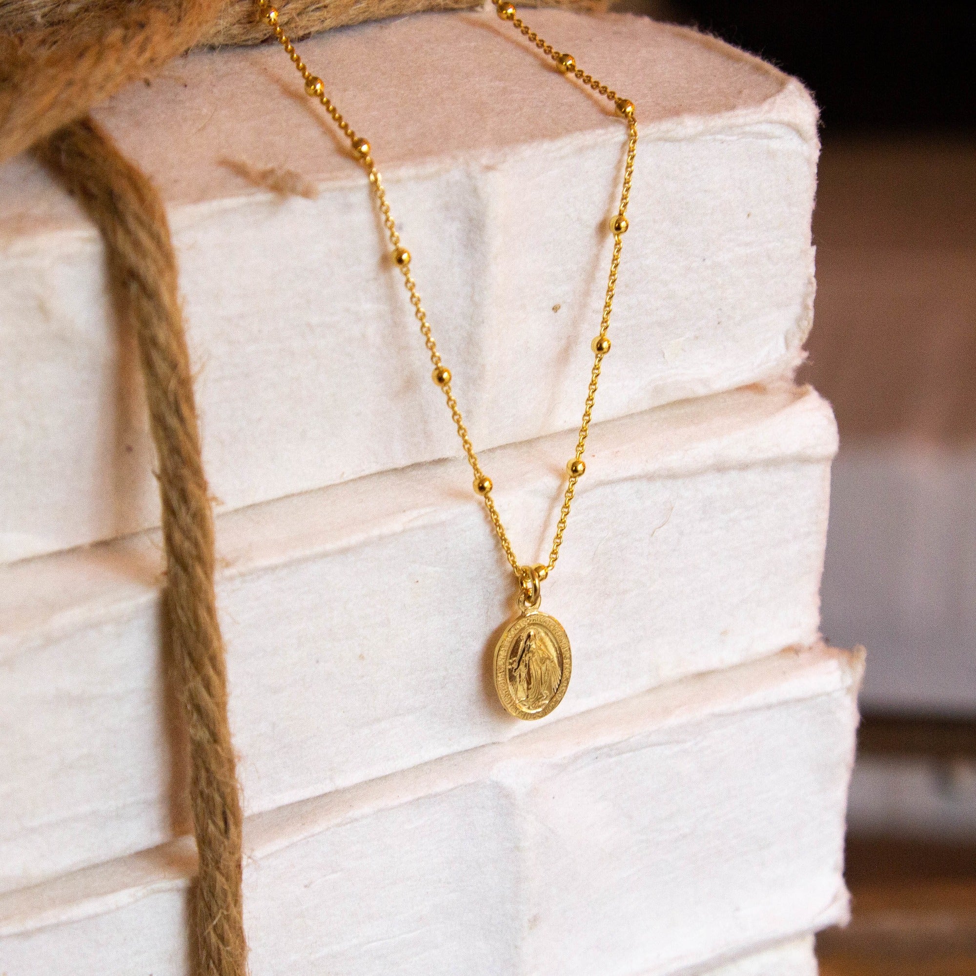Gold Miraculous Medal Beaded Chain Necklace - Image 3