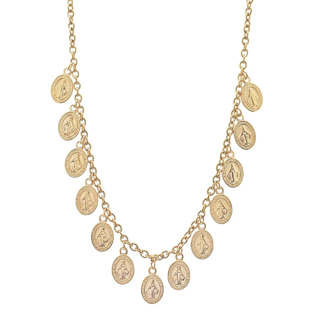 Gold Miraculous Medal Charm Necklace - Image 2