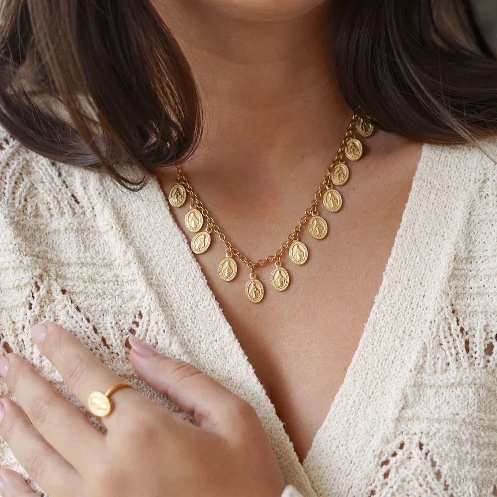 Gold Miraculous Medal Charm Necklace - Image 3