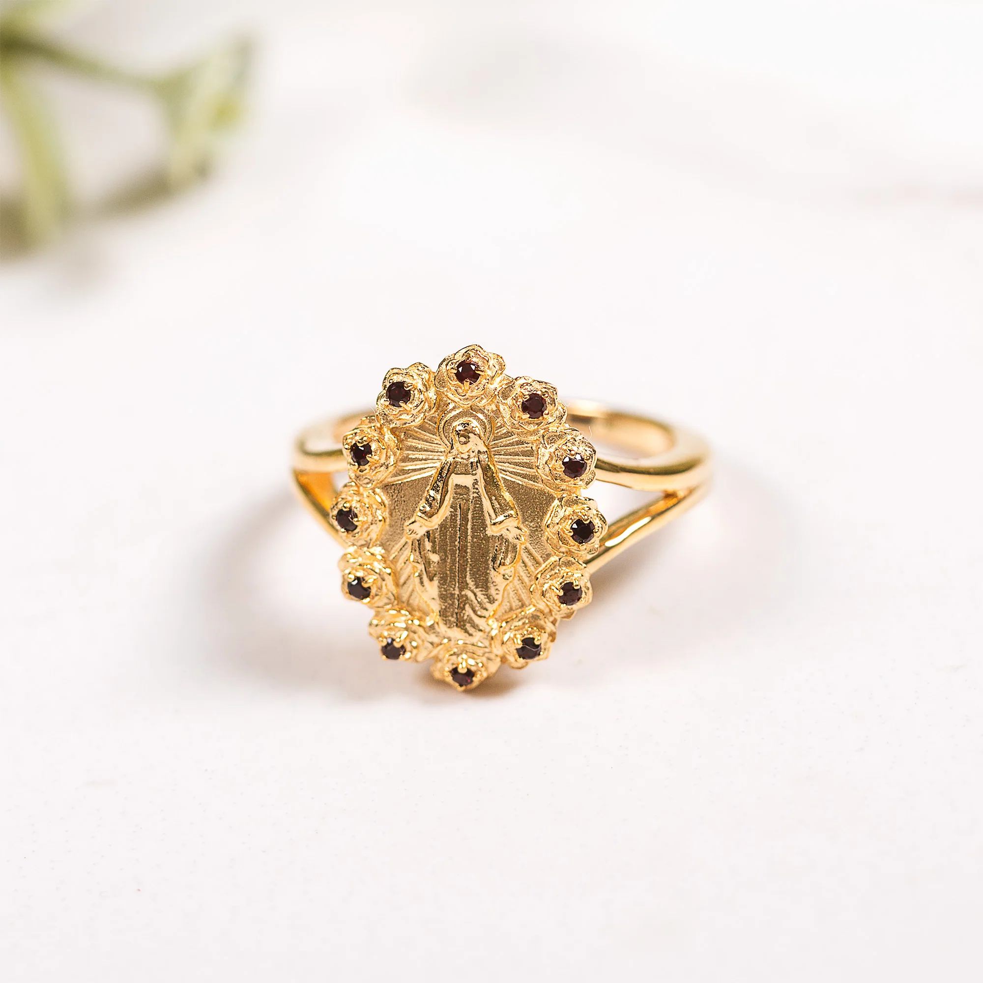 Gold Miraculous Medal & Rose Halo Ring - Multiple Sizes - Image 4
