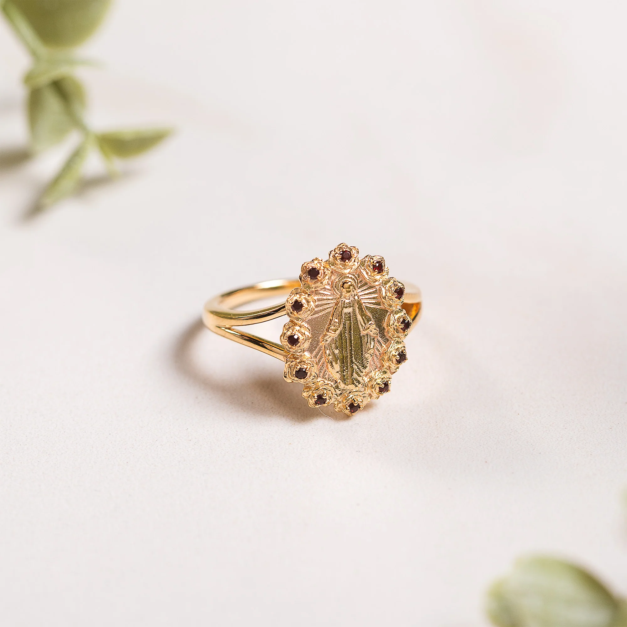 Gold Miraculous Medal & Rose Halo Ring - Multiple Sizes - Image 5