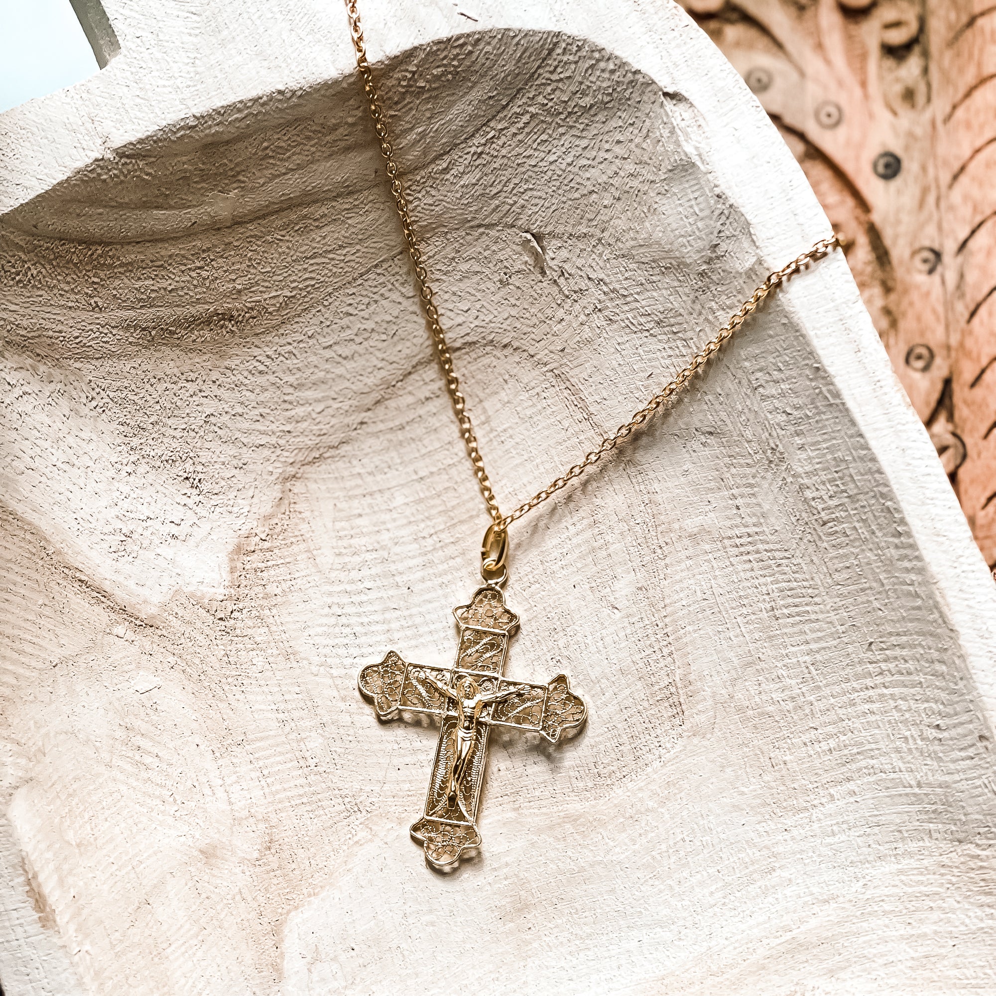 Gold Over Silver Filigree Crucifix Necklace - Image 2