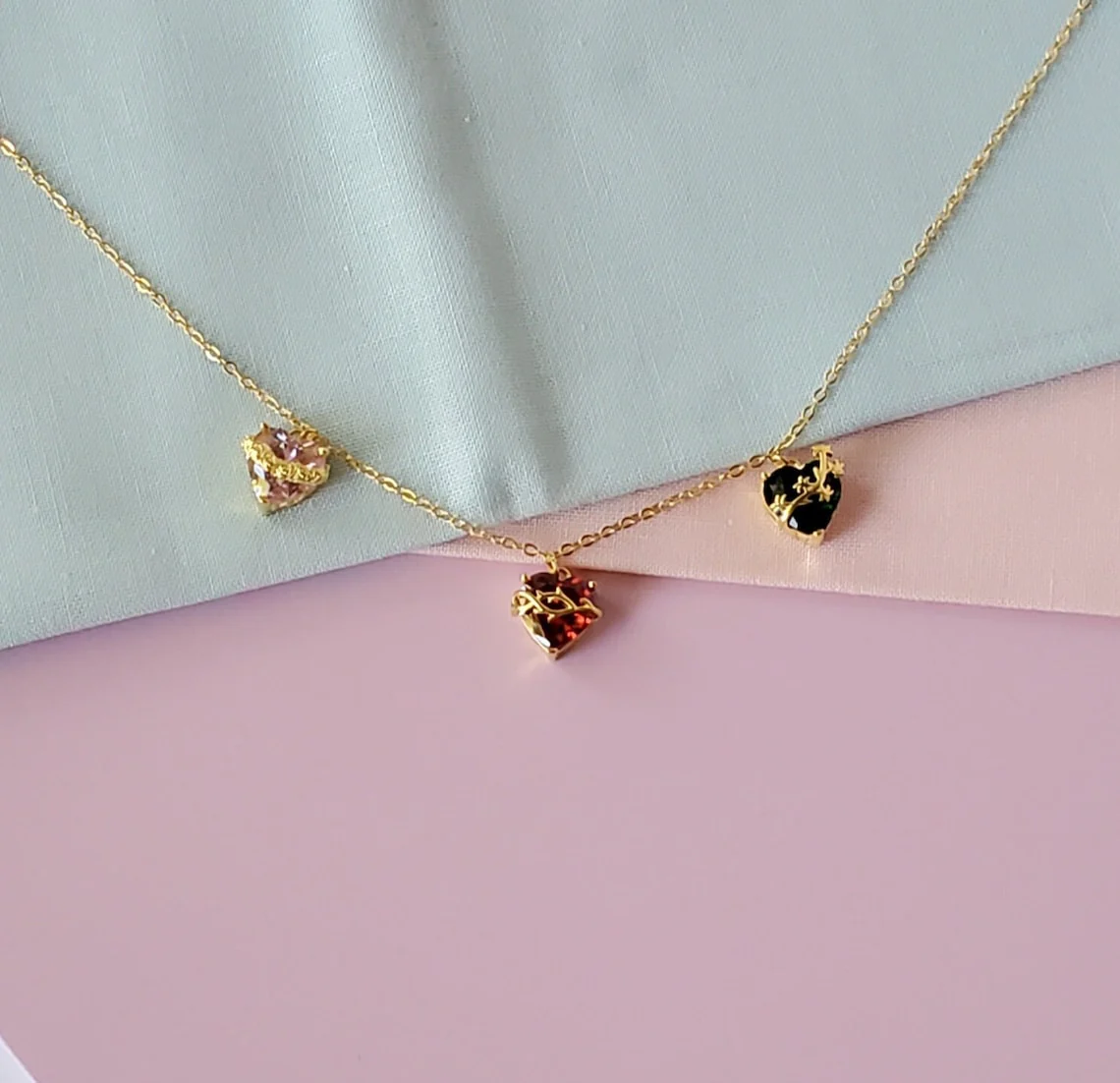 Gold Over Sterling 3 Hearts Jeweled Choker