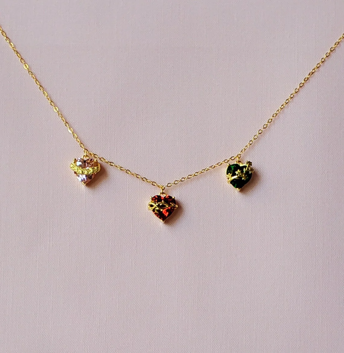 Gold Over Sterling 3 Hearts Jeweled Choker - Image 4
