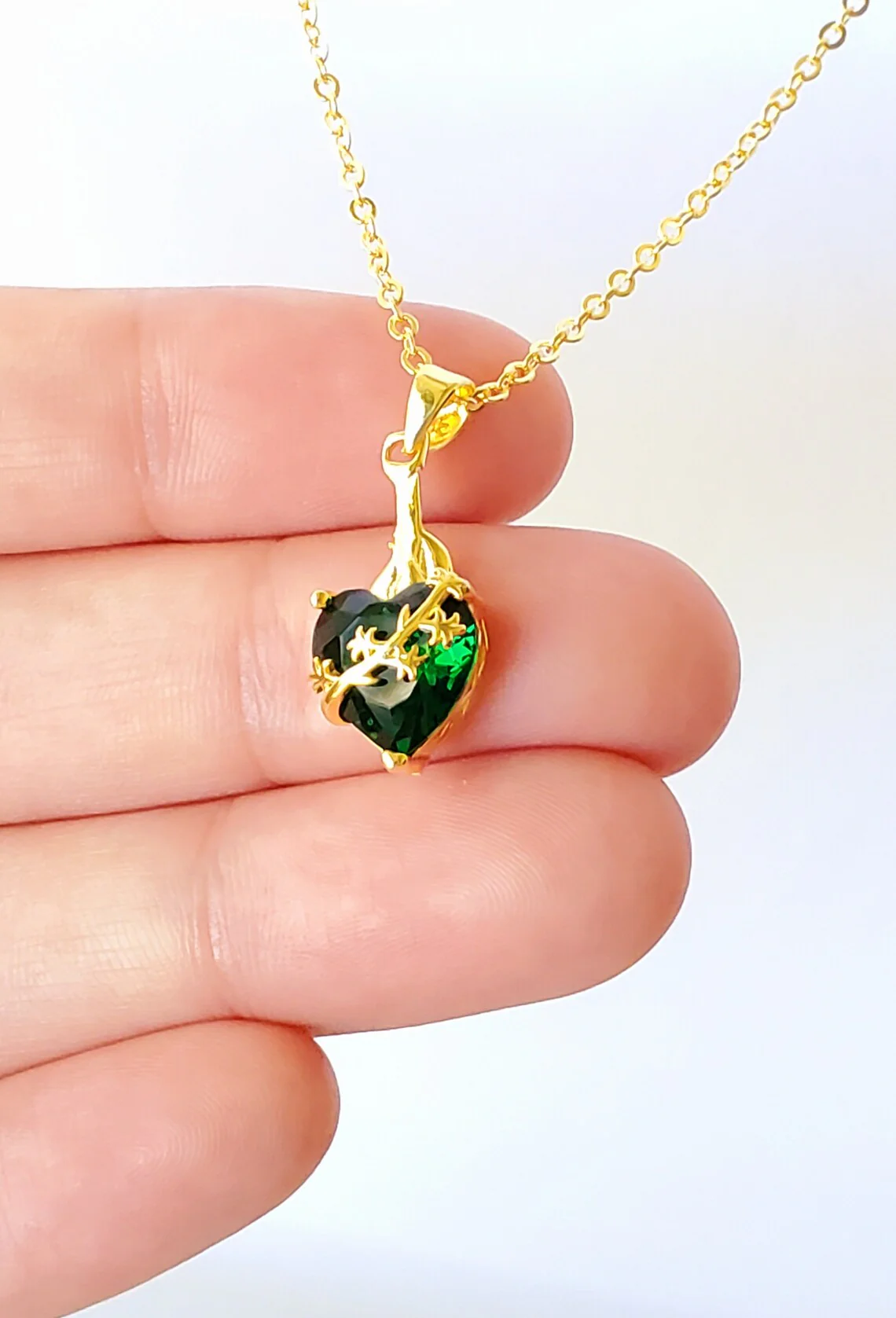Gold Over Sterling Chaste Heart of St. Joseph Jeweled Necklace