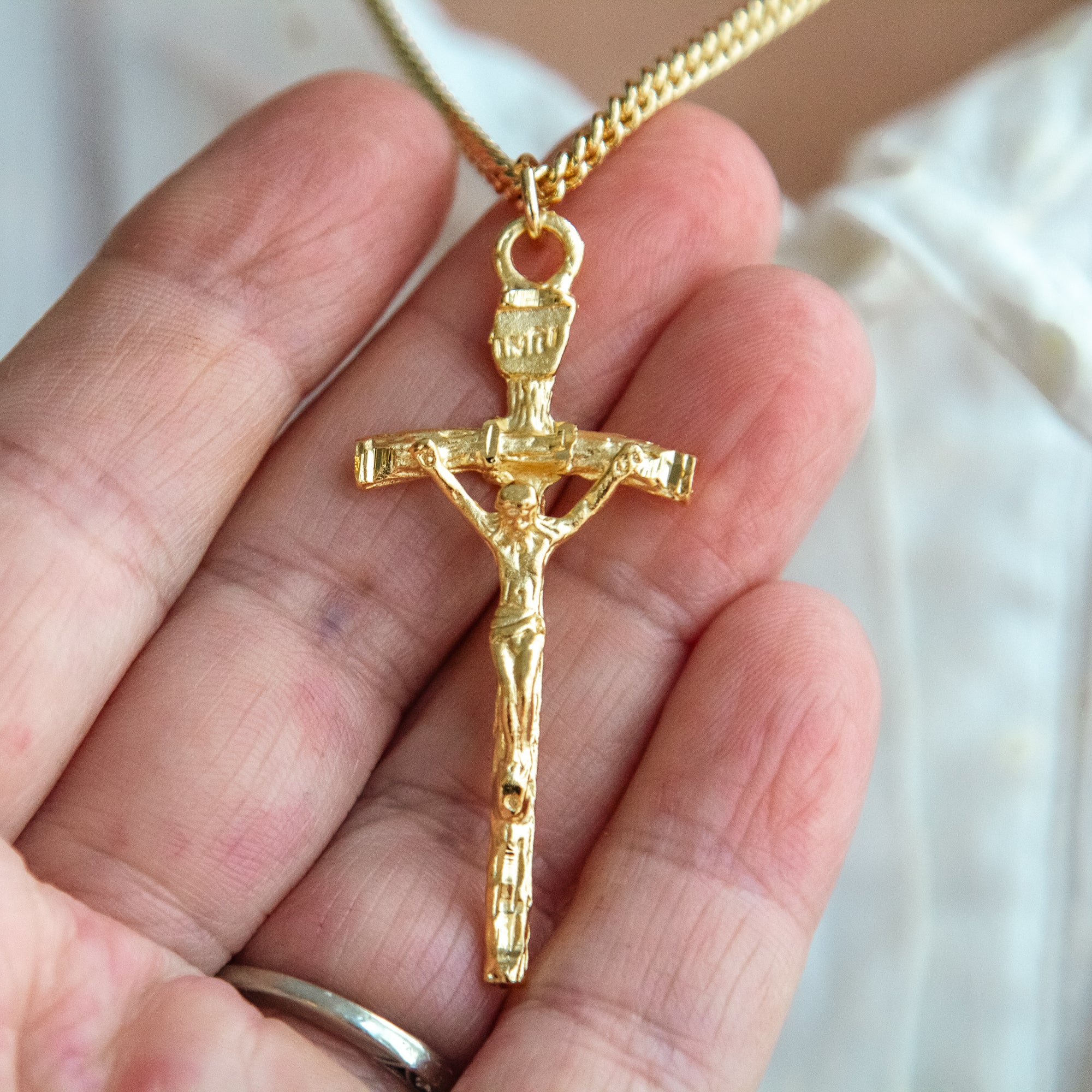 Gold over Sterling Papal Crucifix Pendant - Image 2