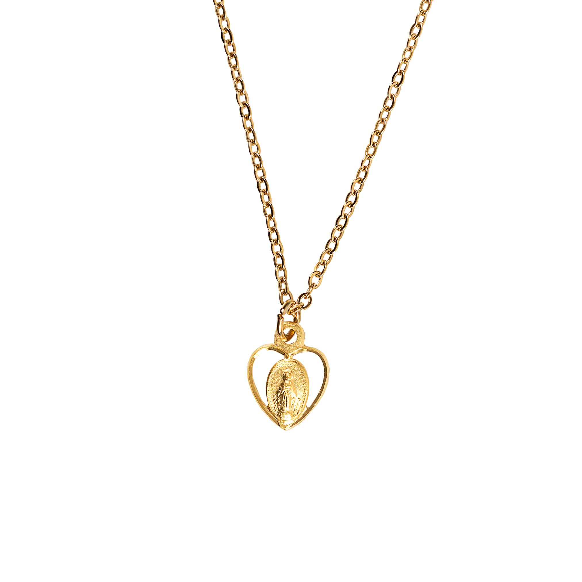 Gold Over Sterling Petite Heart Miraculous Medal Necklace - Image 2