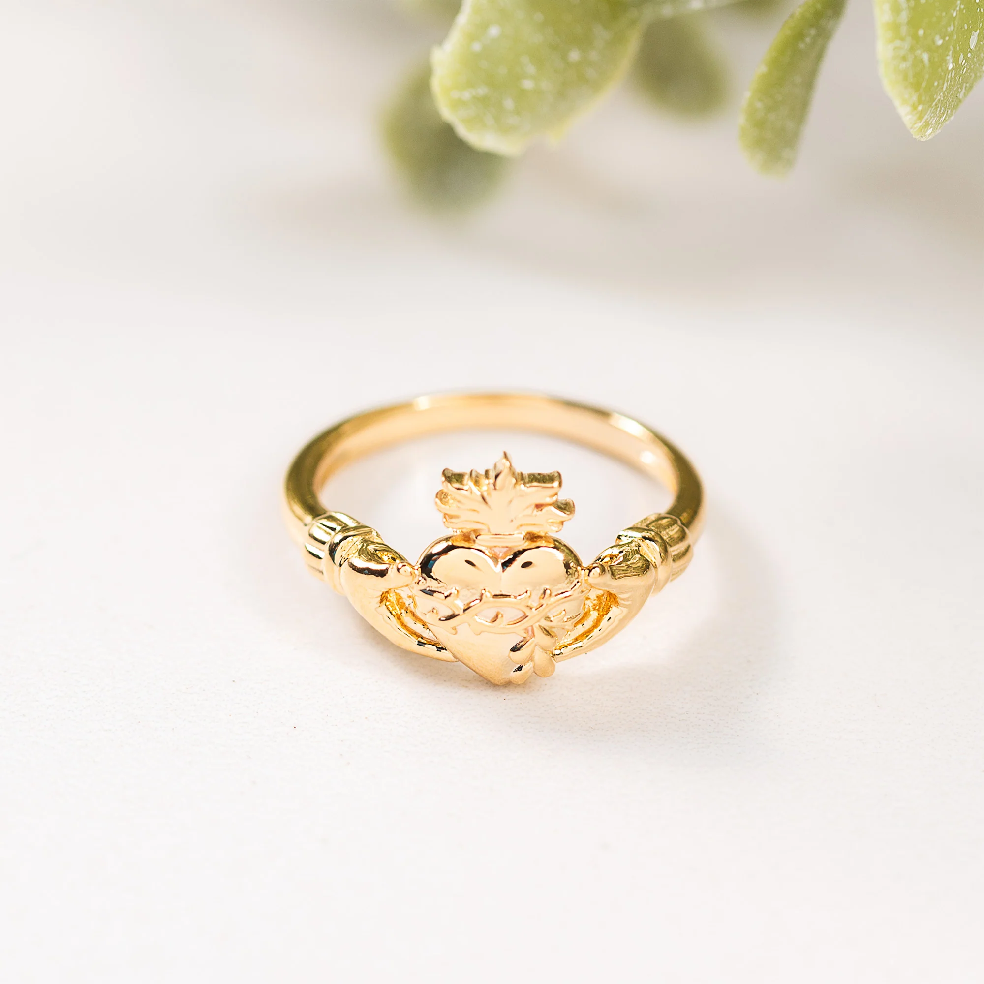 Gold Over Sterling Sacred Heart Claddagh Ring - Image 2