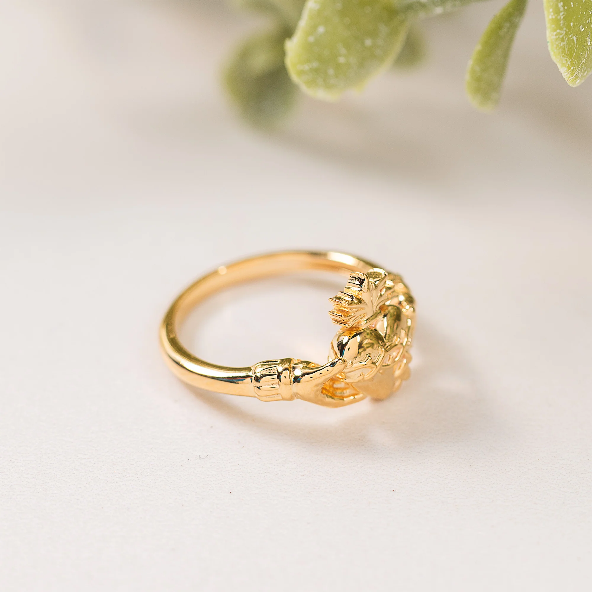 Gold Over Sterling Sacred Heart Claddagh Ring - Image 4