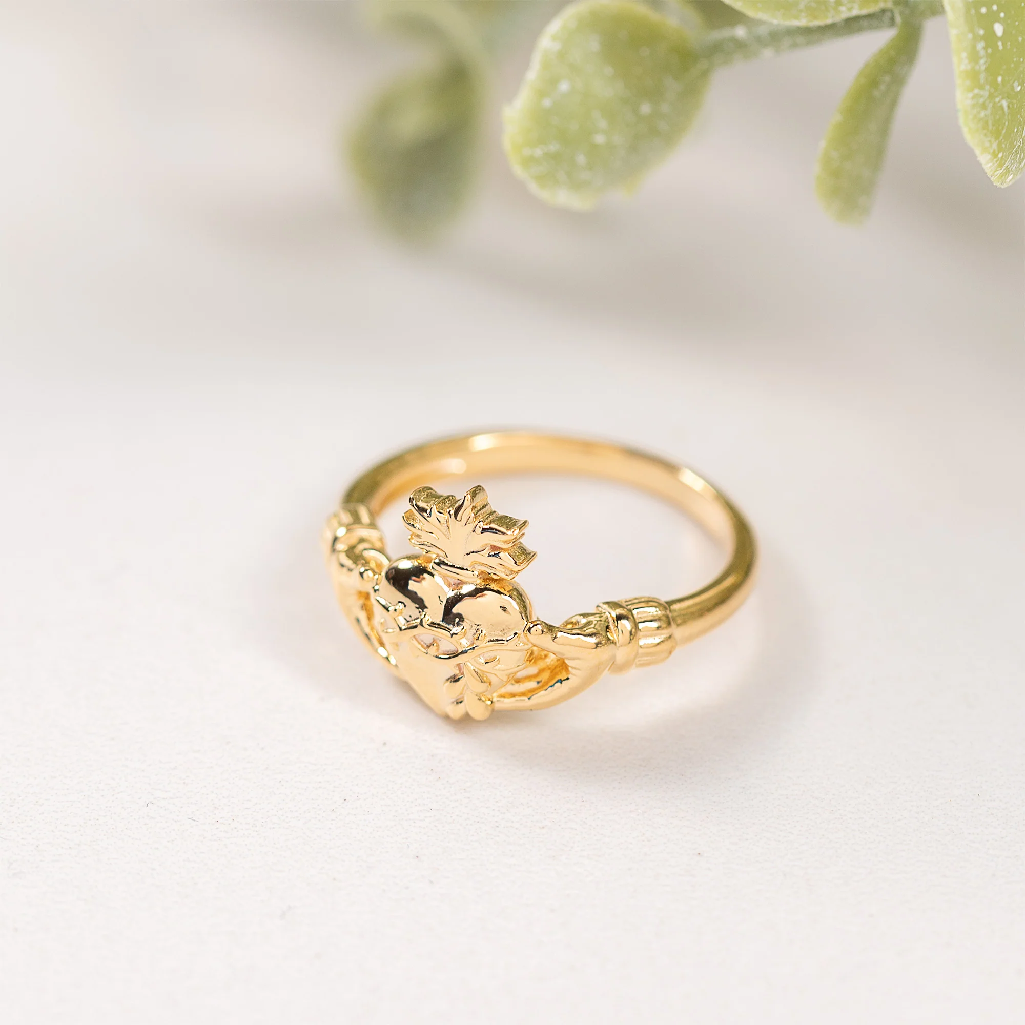 Gold Over Sterling Sacred Heart Claddagh Ring - Image 6
