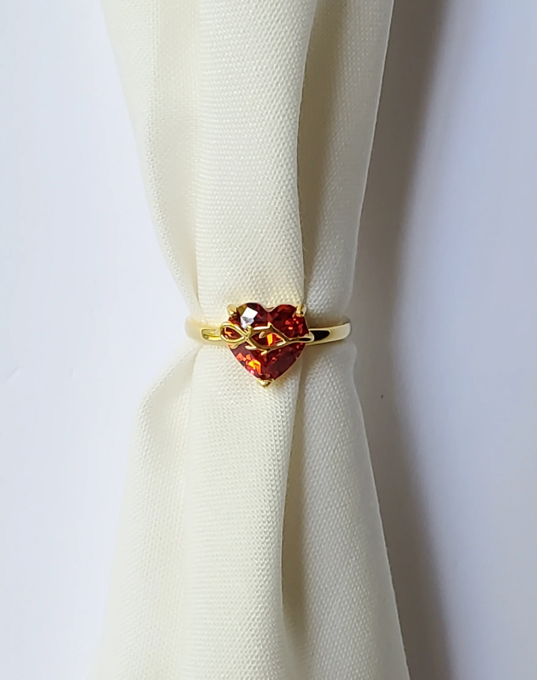 Gold Over Sterling Sacred Heart Jeweled Ring - Image 3