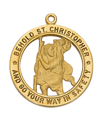 Gold Over Sterling Silver St. Christopher Medal Necklace - 24"