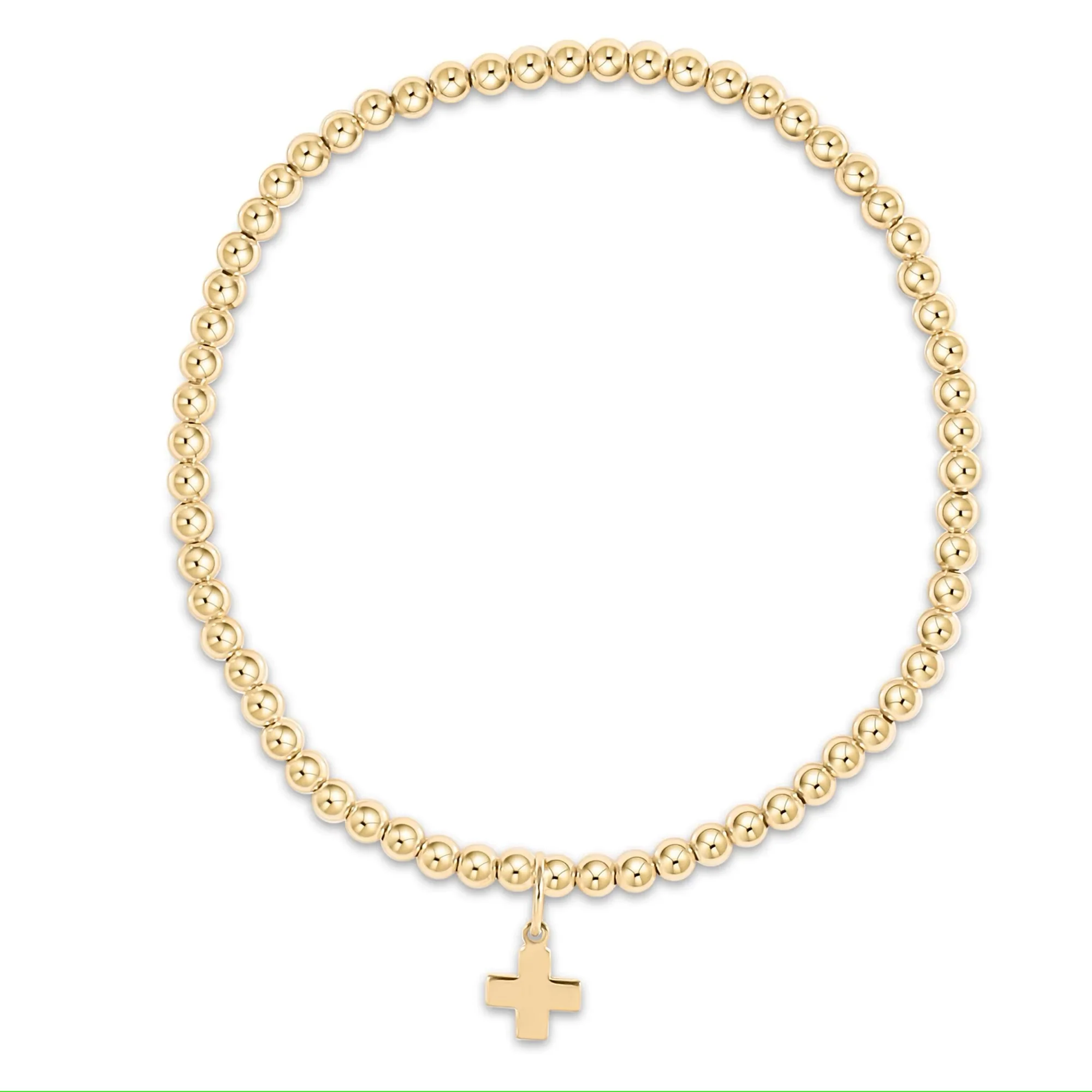 Gold Plated Bead & Cross Charm Stretch Bracelet