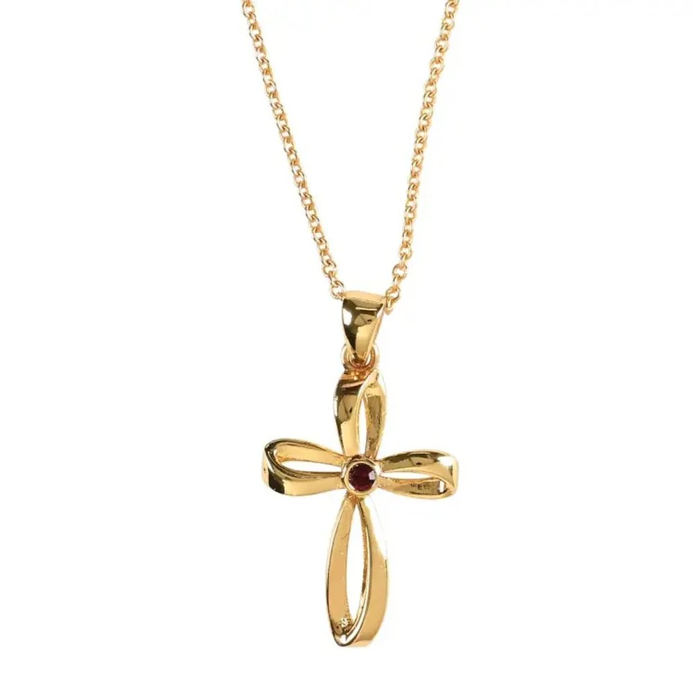 Gold Plated Birthstone Mobius Cross Necklace