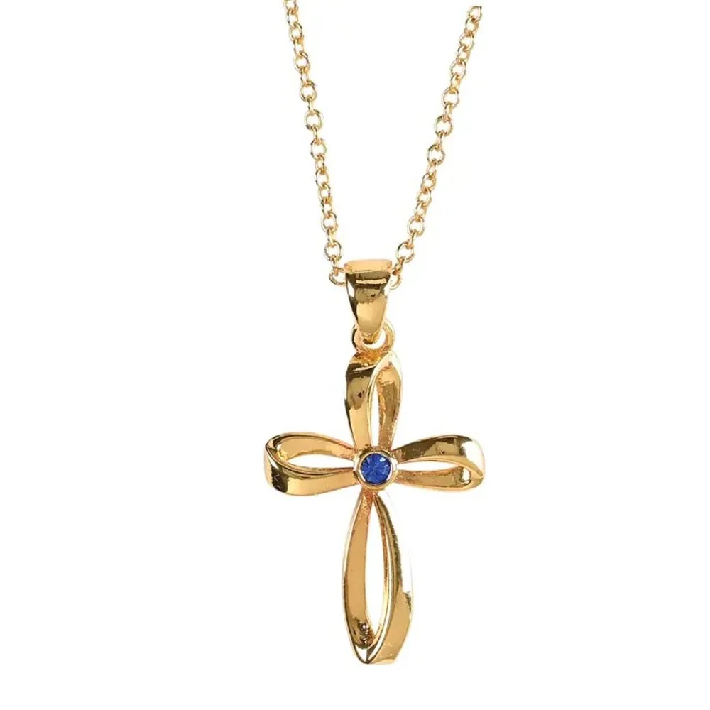 Gold Plated Birthstone Mobius Cross Necklace - Image 10
