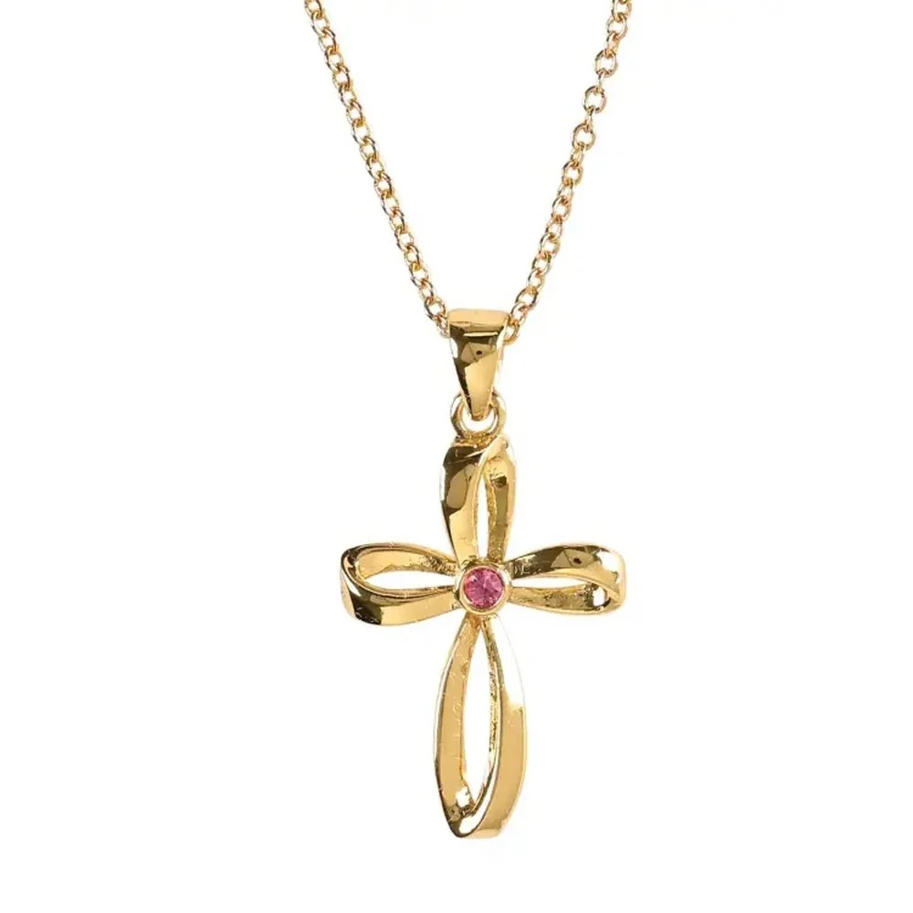 Gold Plated Birthstone Mobius Cross Necklace - Image 11