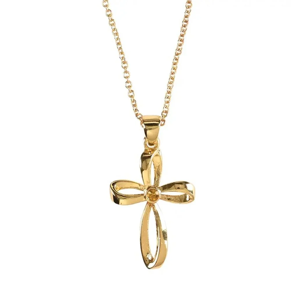 Gold Plated Birthstone Mobius Cross Necklace - Image 12