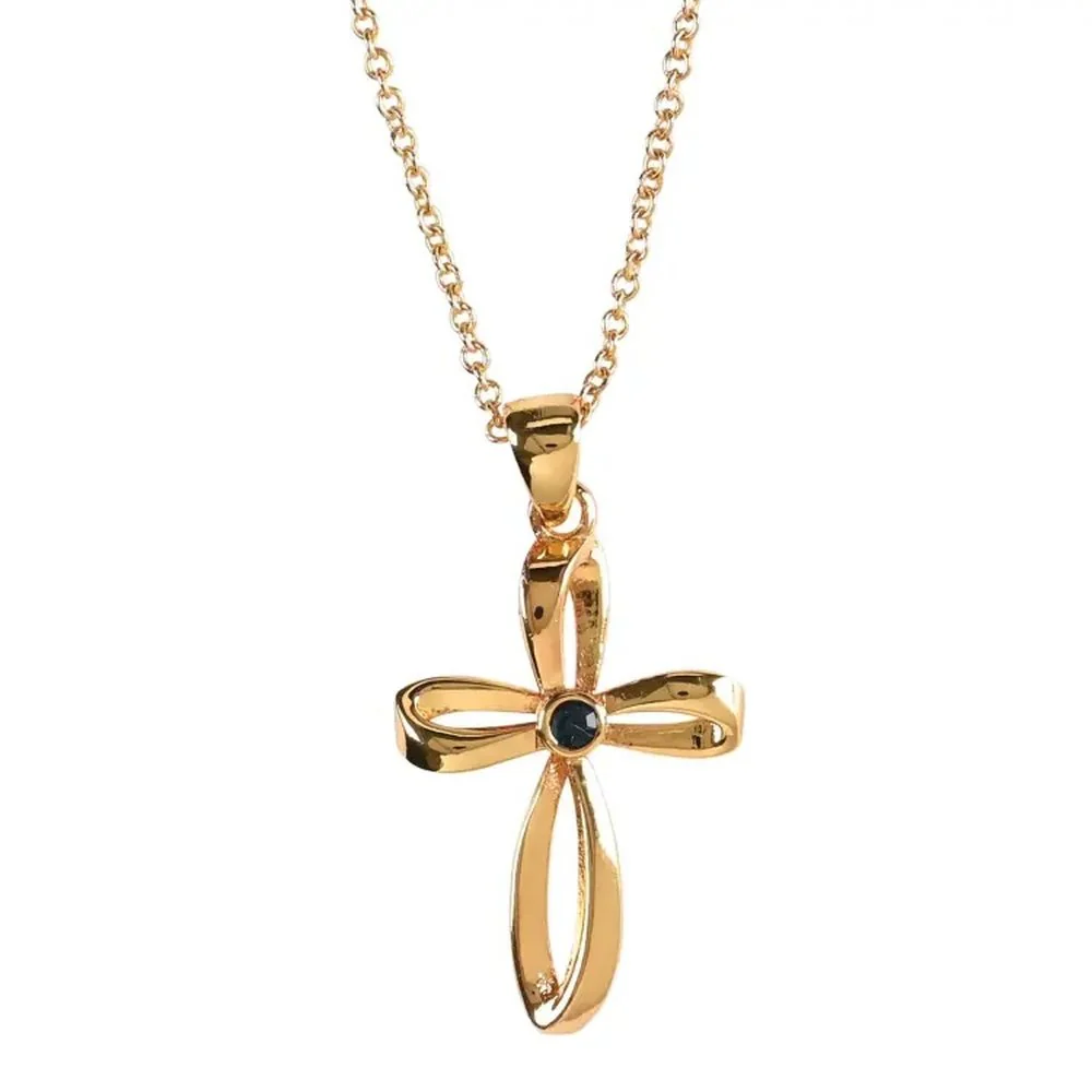 Gold Plated Birthstone Mobius Cross Necklace - Image 13