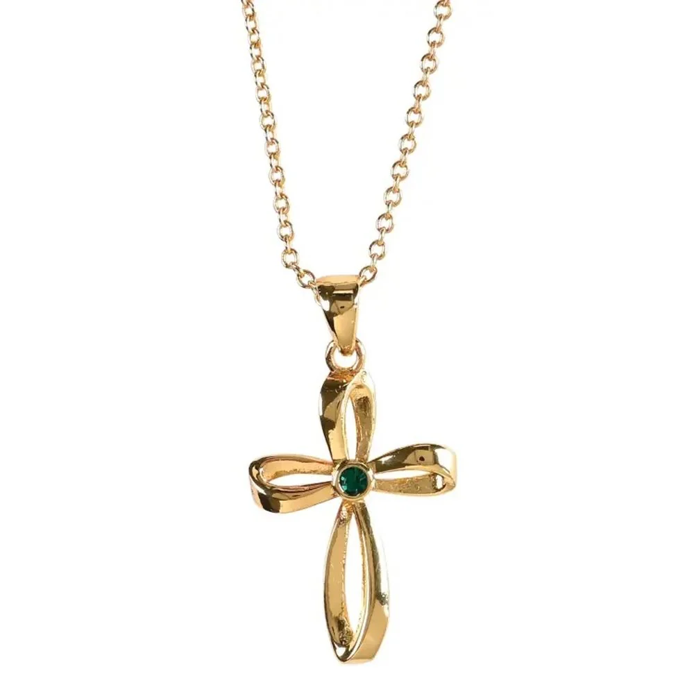 Gold Plated Birthstone Mobius Cross Necklace - Image 6