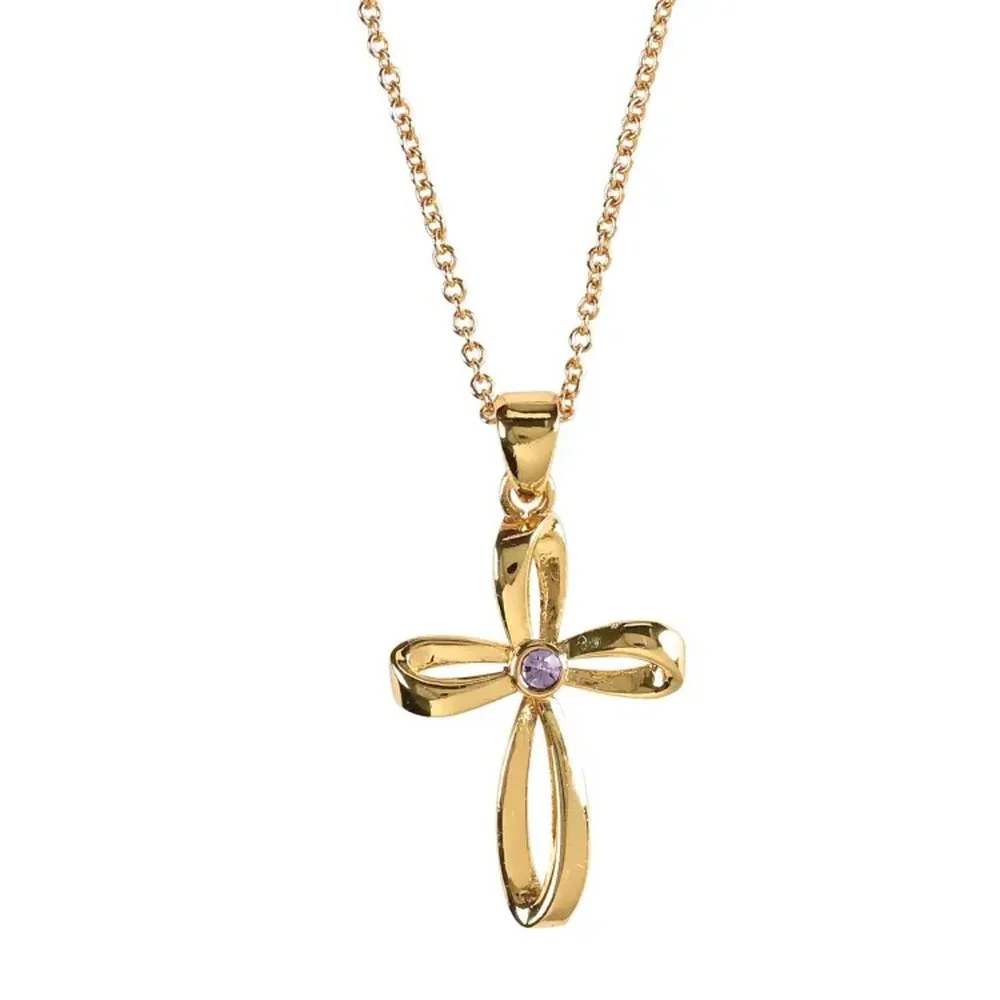 Gold Plated Birthstone Mobius Cross Necklace - Image 7