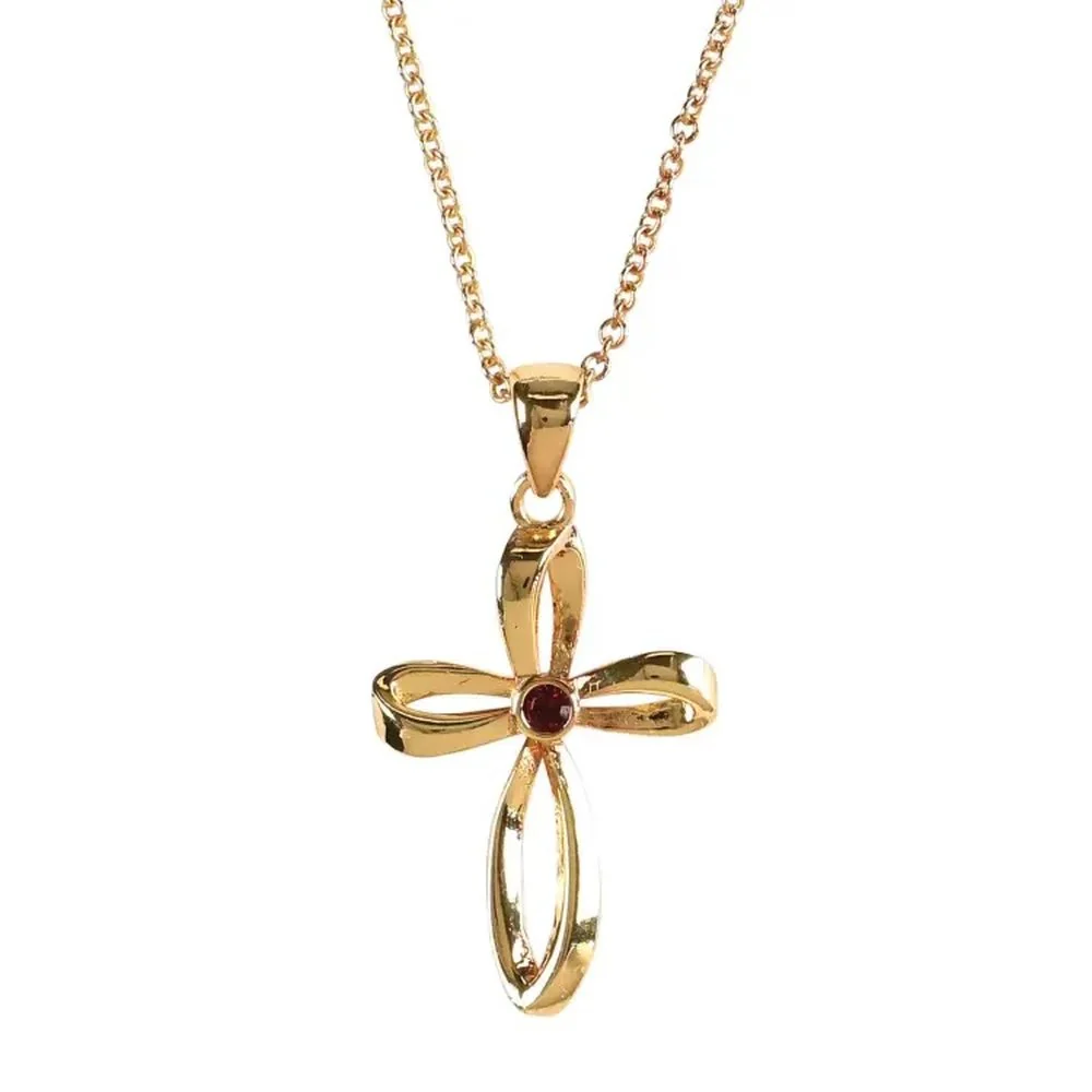 Gold Plated Birthstone Mobius Cross Necklace - Image 8