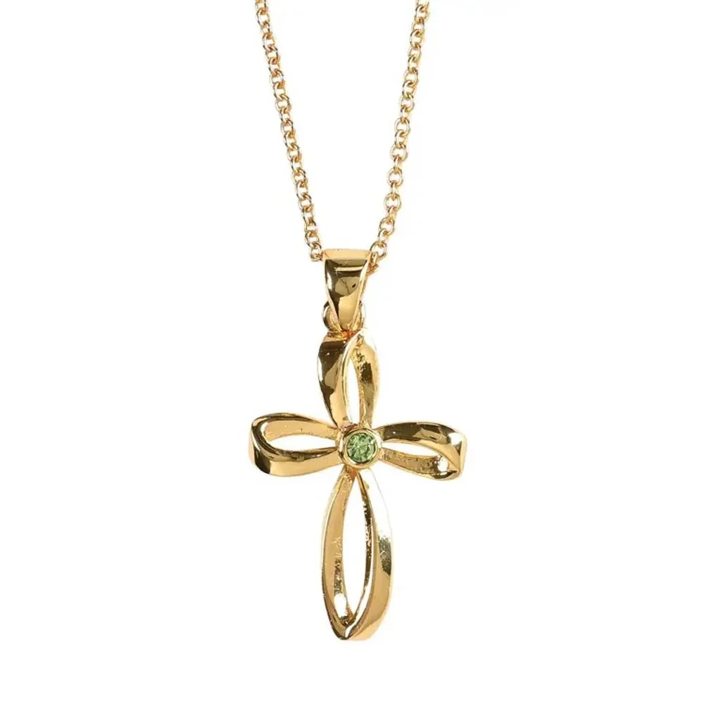 Gold Plated Birthstone Mobius Cross Necklace - Image 9