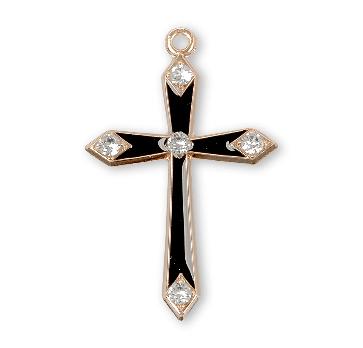 Gold Plated Black Enameled CZ Cross Necklace