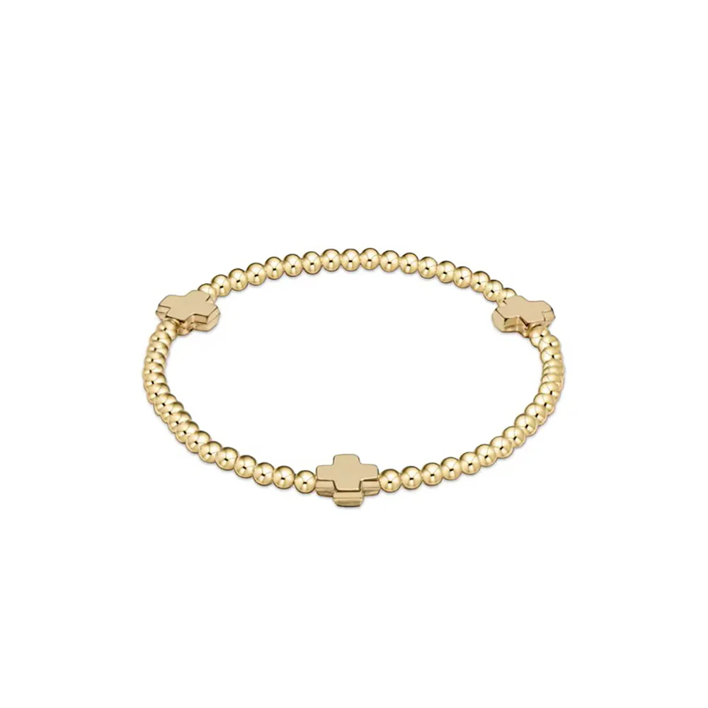 Gold Plated Cross & Bead Stretch Bracelet