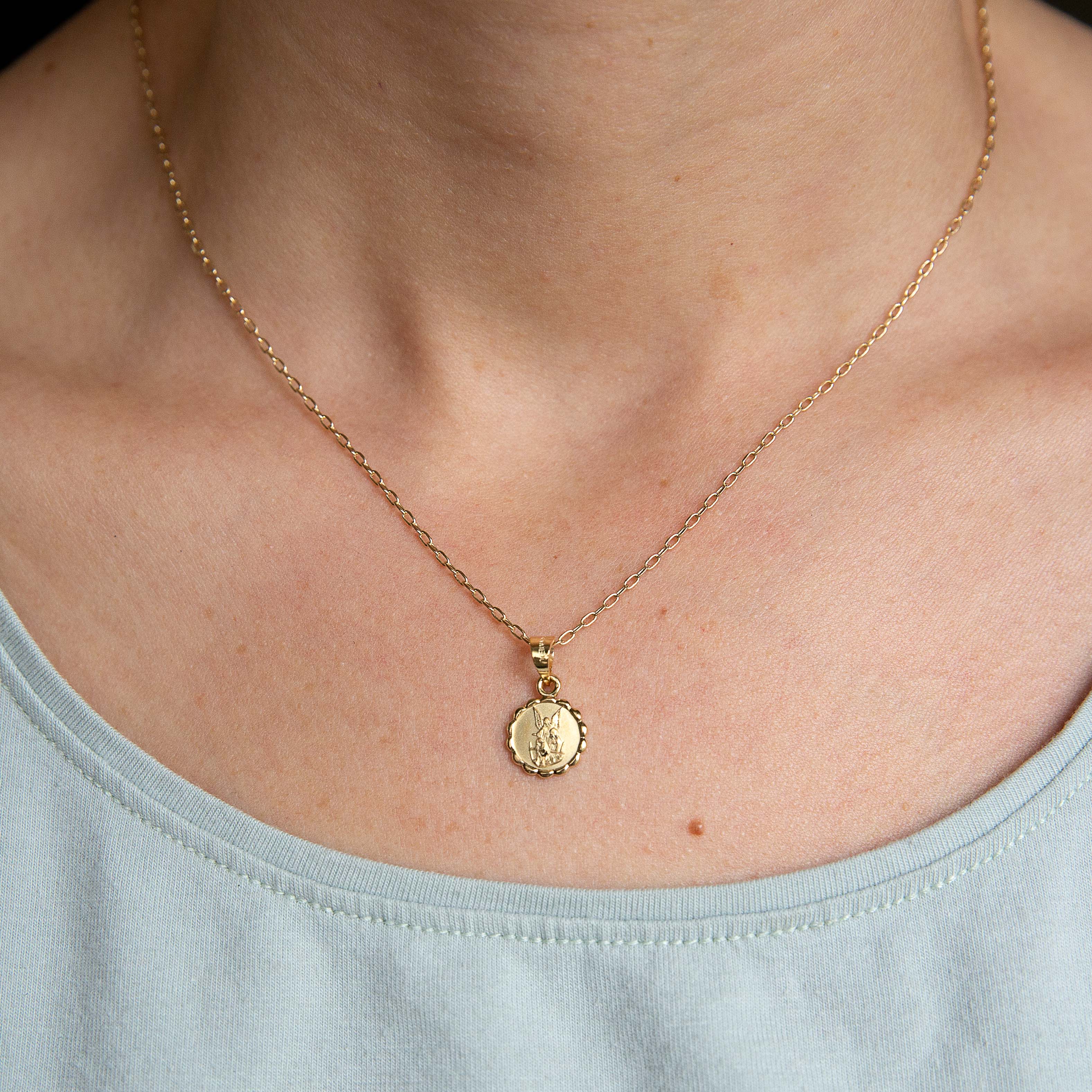 Gold Plated Guardian Angel Medal Necklace - Image 2