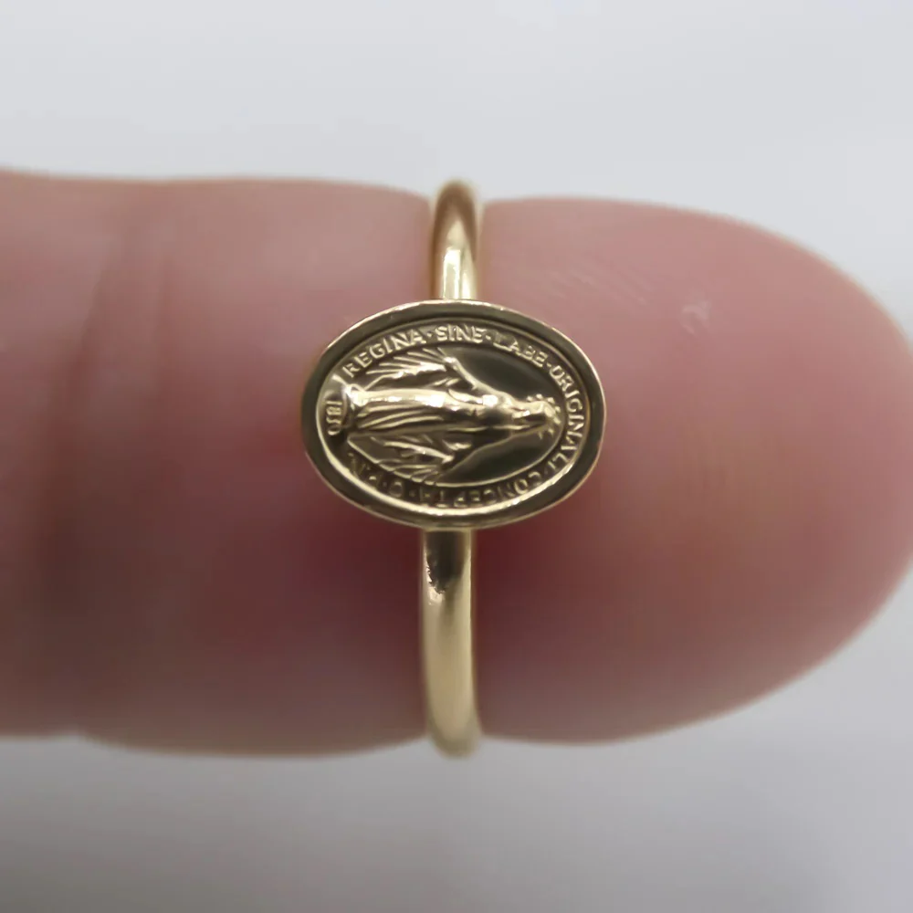 Gold Plated Miraculous Medal Adjustable Ring