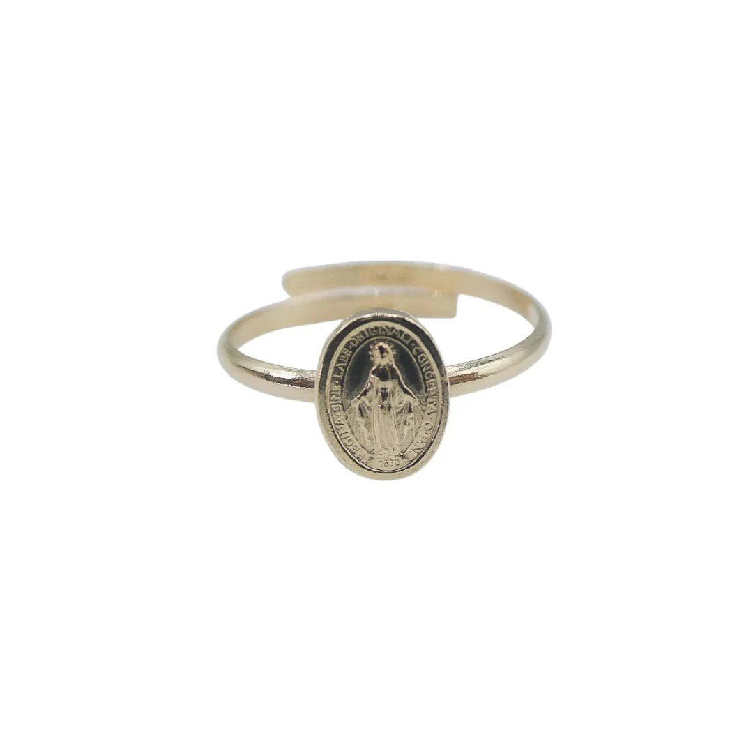 Gold Plated Miraculous Medal Adjustable Ring - Image 3