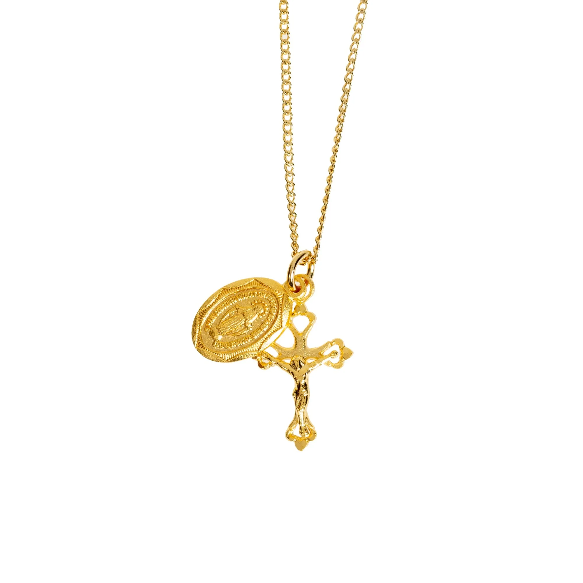 Gold Plated Petite Miraculous Medal & Crucifix Necklace - Image 3