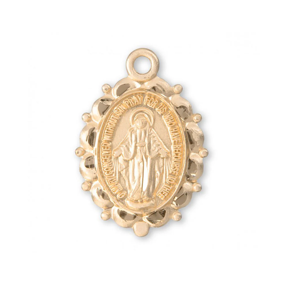 Gold Scalloped Miraculous Medal Dangle Earrings - Image 2