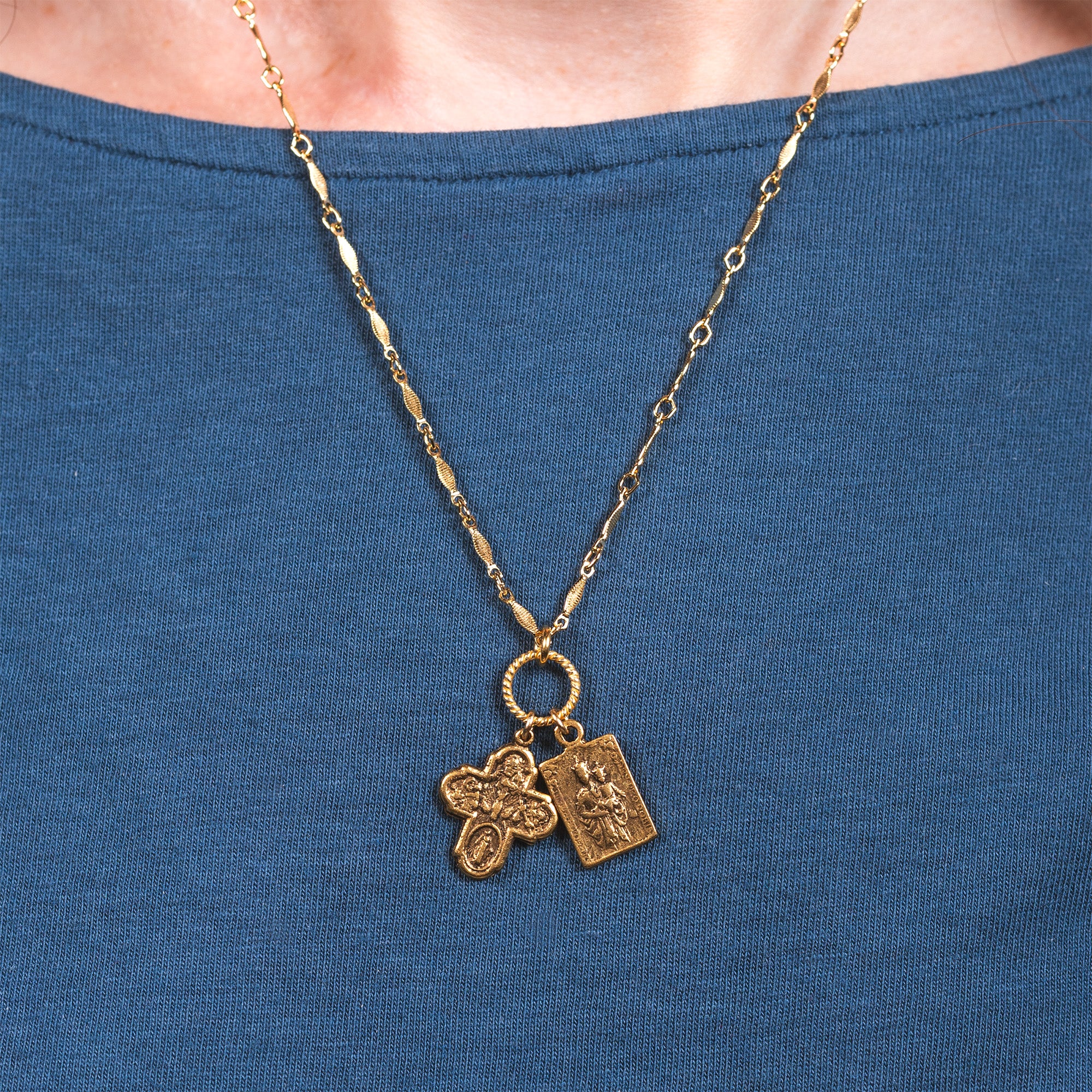 Gold Scapular & 4-Way Cross Necklace - Image 3
