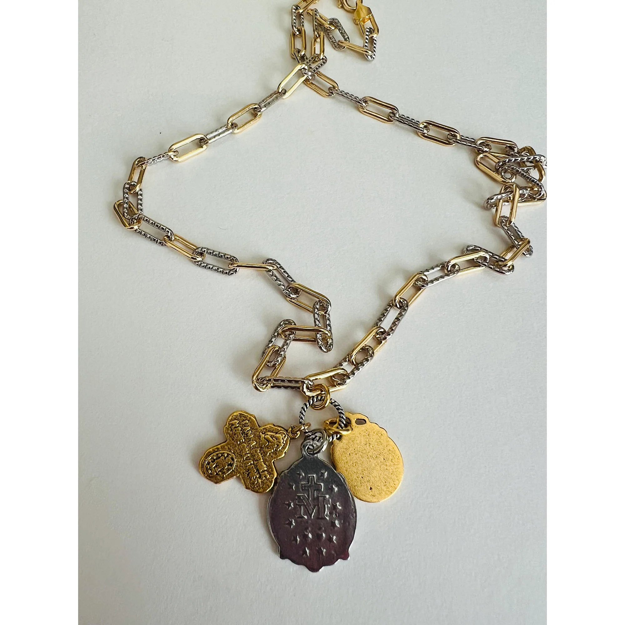 Gold & Silver Paperclip Catholic Charm Necklace - Image 2