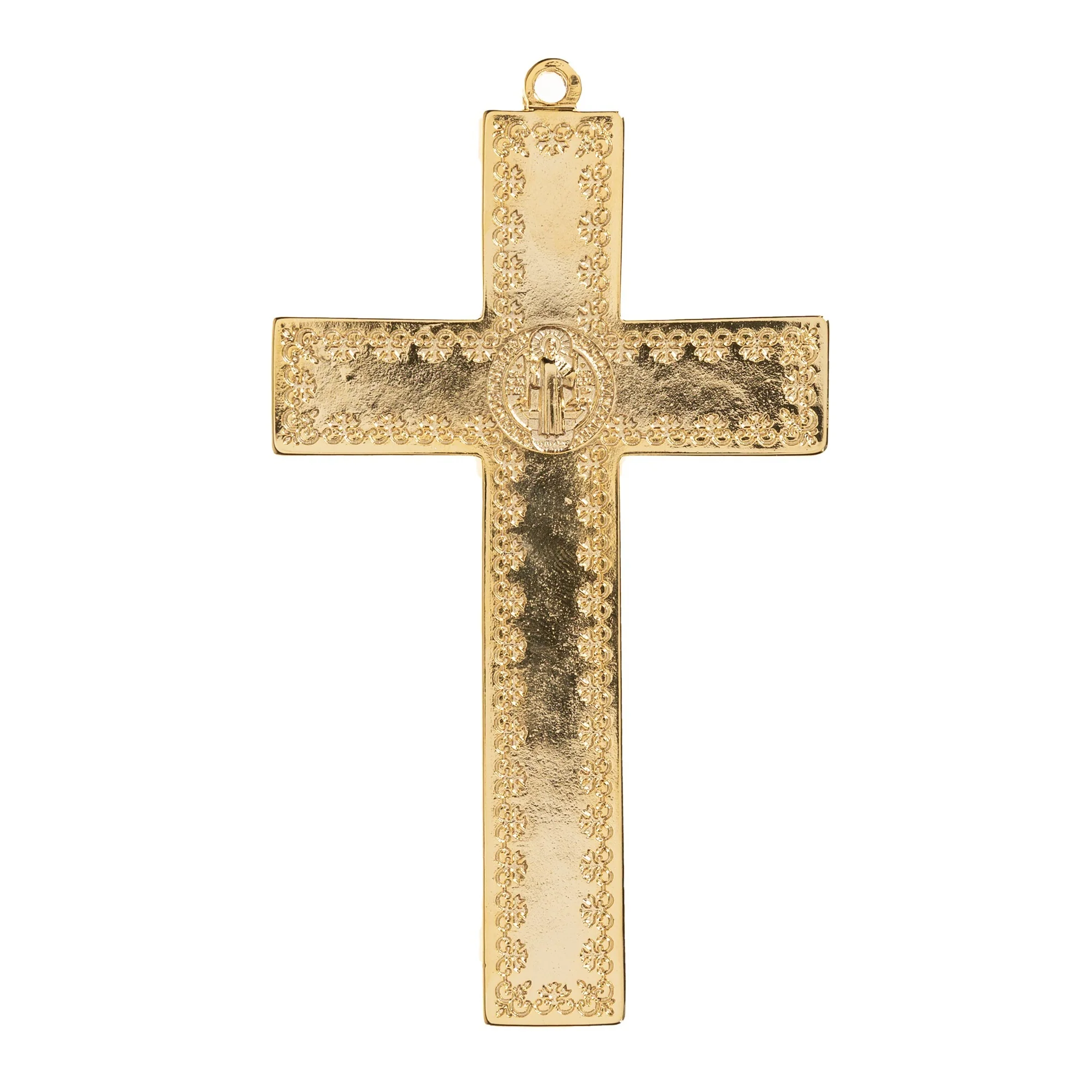 Gold St. Benedict Crucifix with White Enamel Accent - 4.7" - Image 2